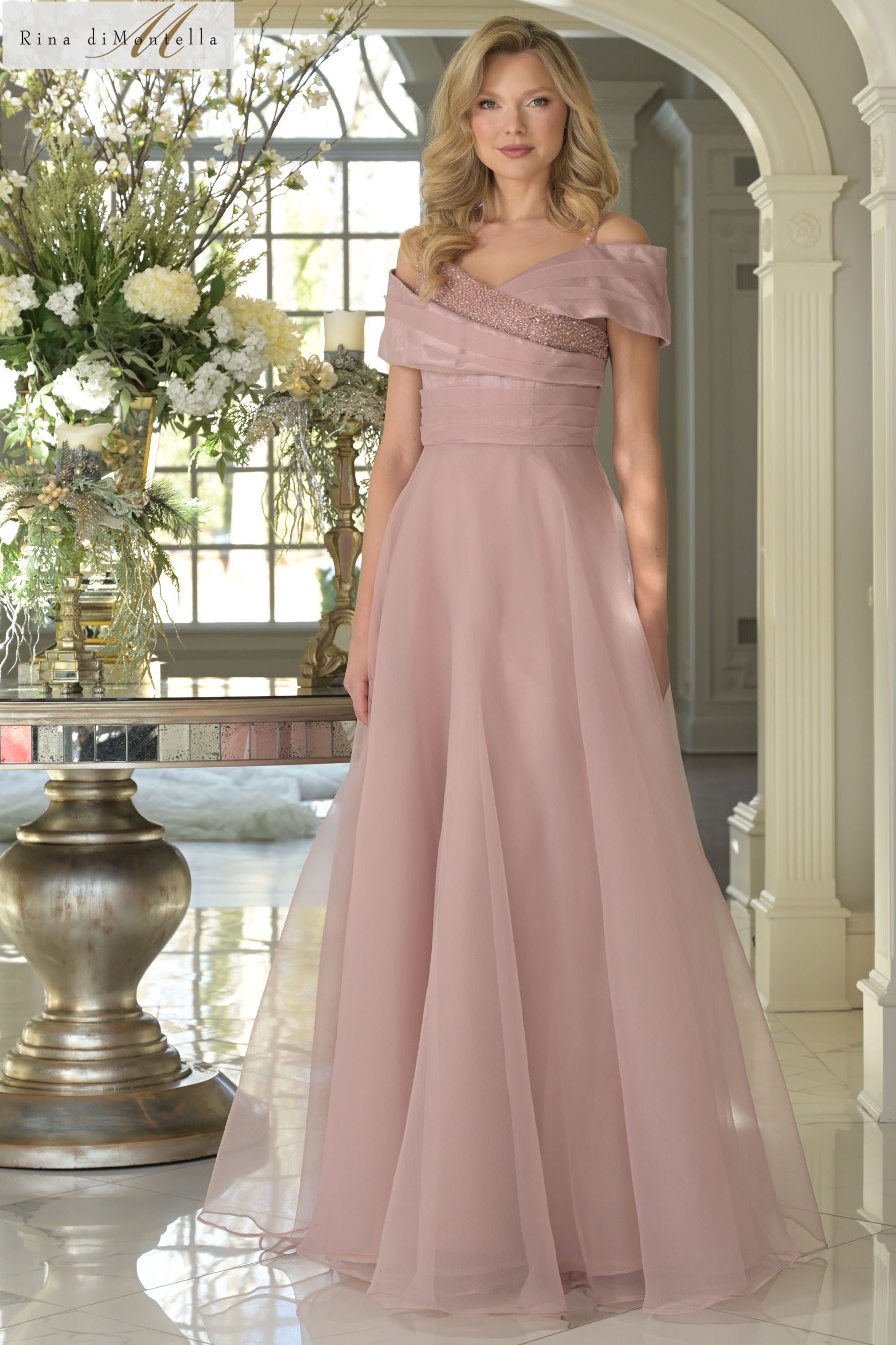 Rina Di Montella -RD3303 Beaded Asymmetrical A-line Gown