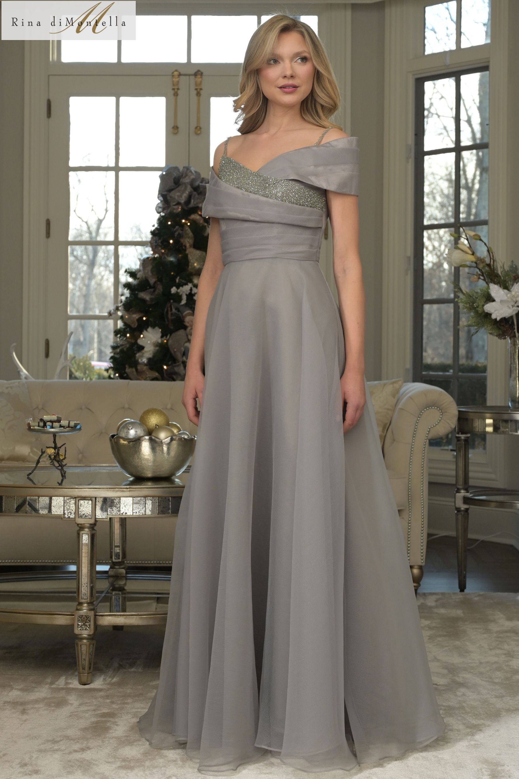 Rina Di Montella -RD3303 Beaded Asymmetrical A-line Gown