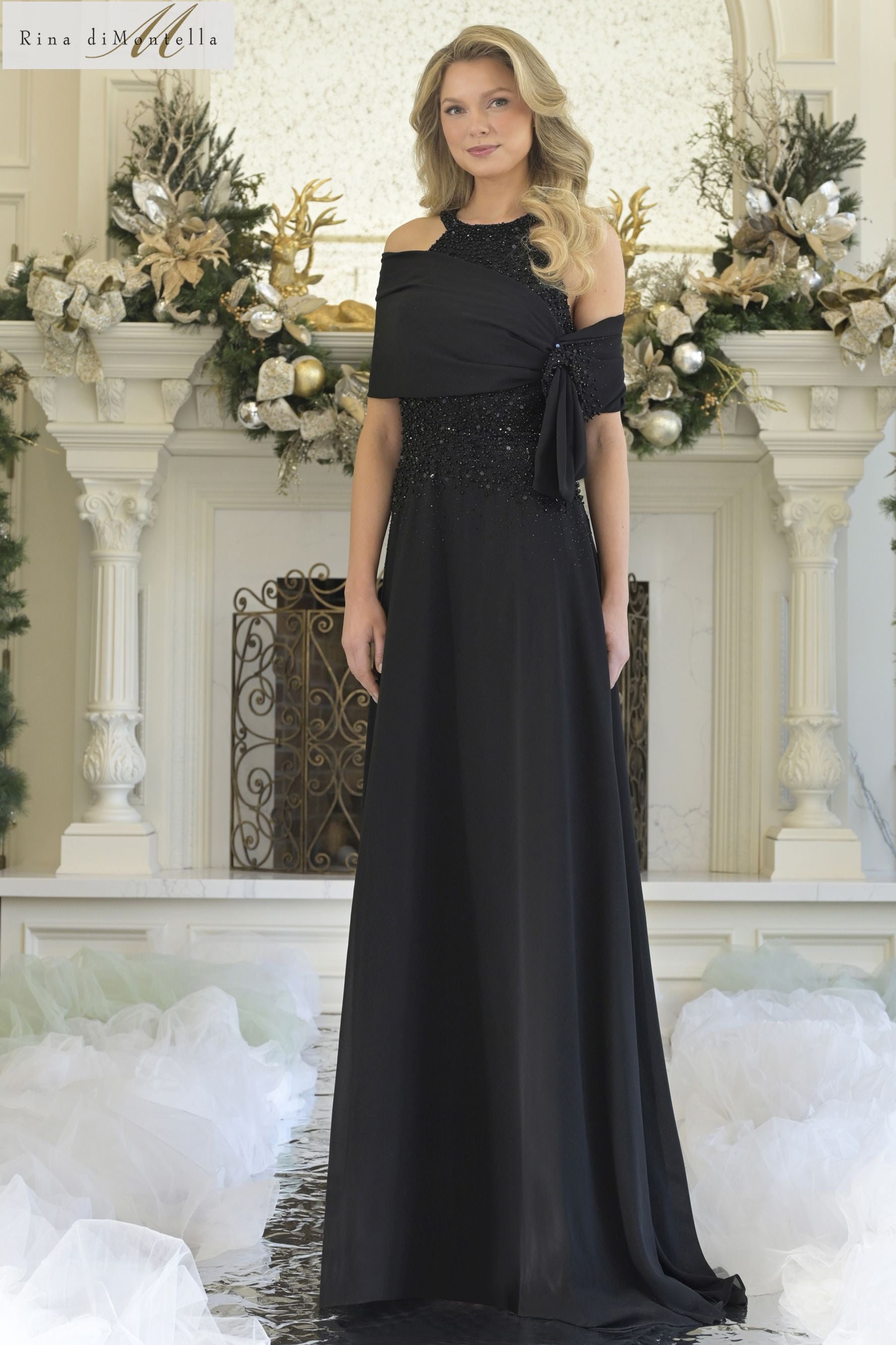 Rina Di Montella -RD3304 Beaded Halter A-line Gown