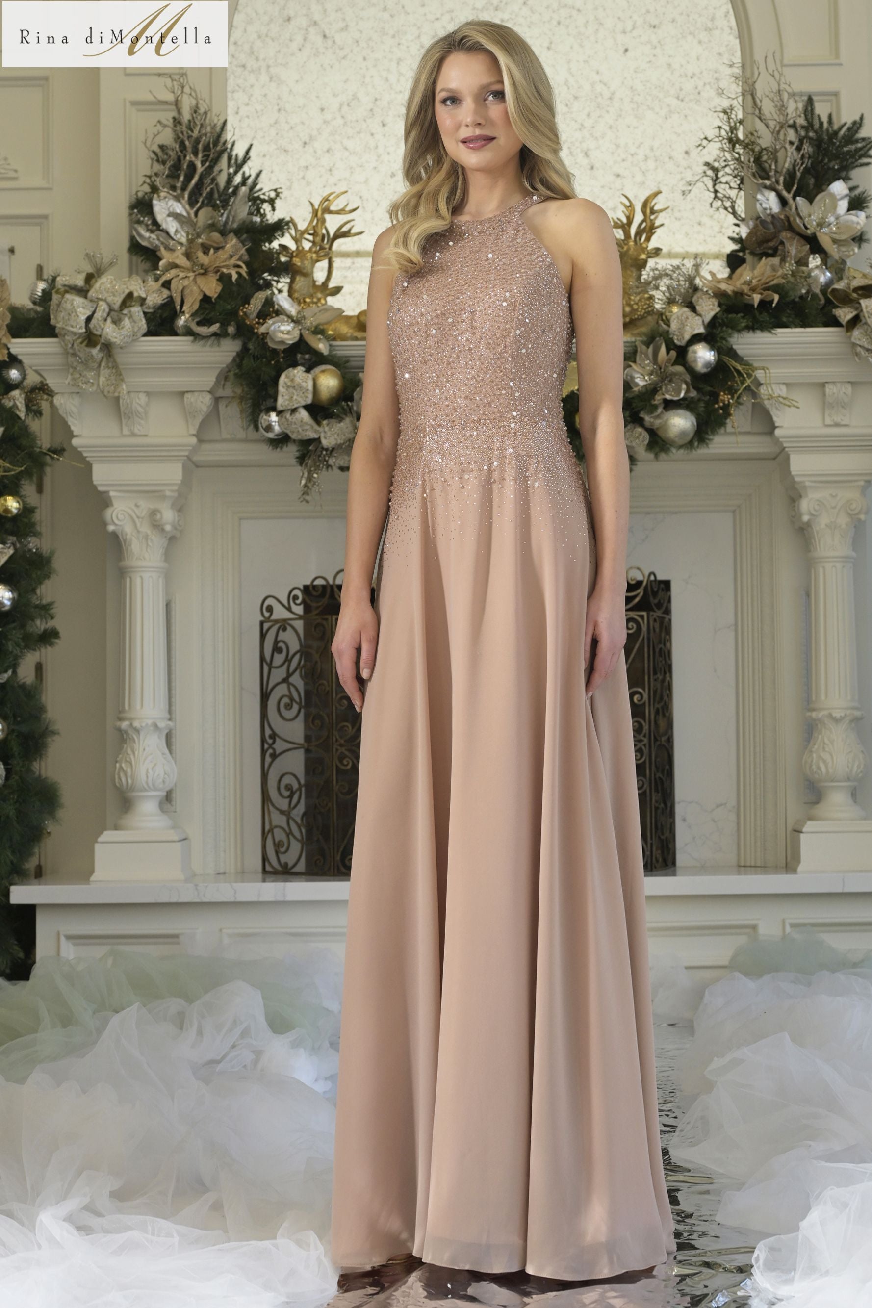 Rina Di Montella -RD3304 Beaded Halter A-line Gown