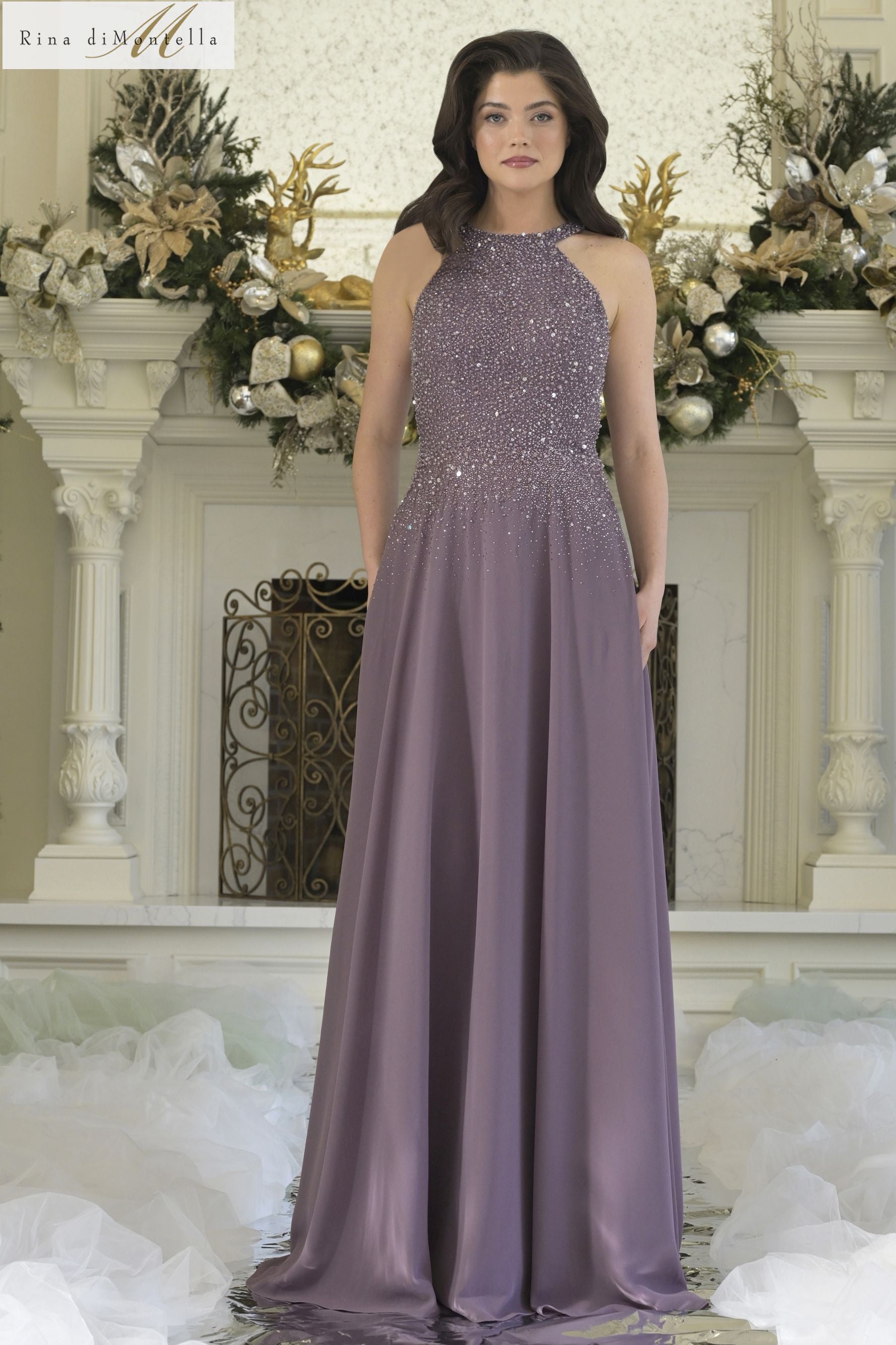 Rina Di Montella -RD3304 Beaded Halter A-line Gown