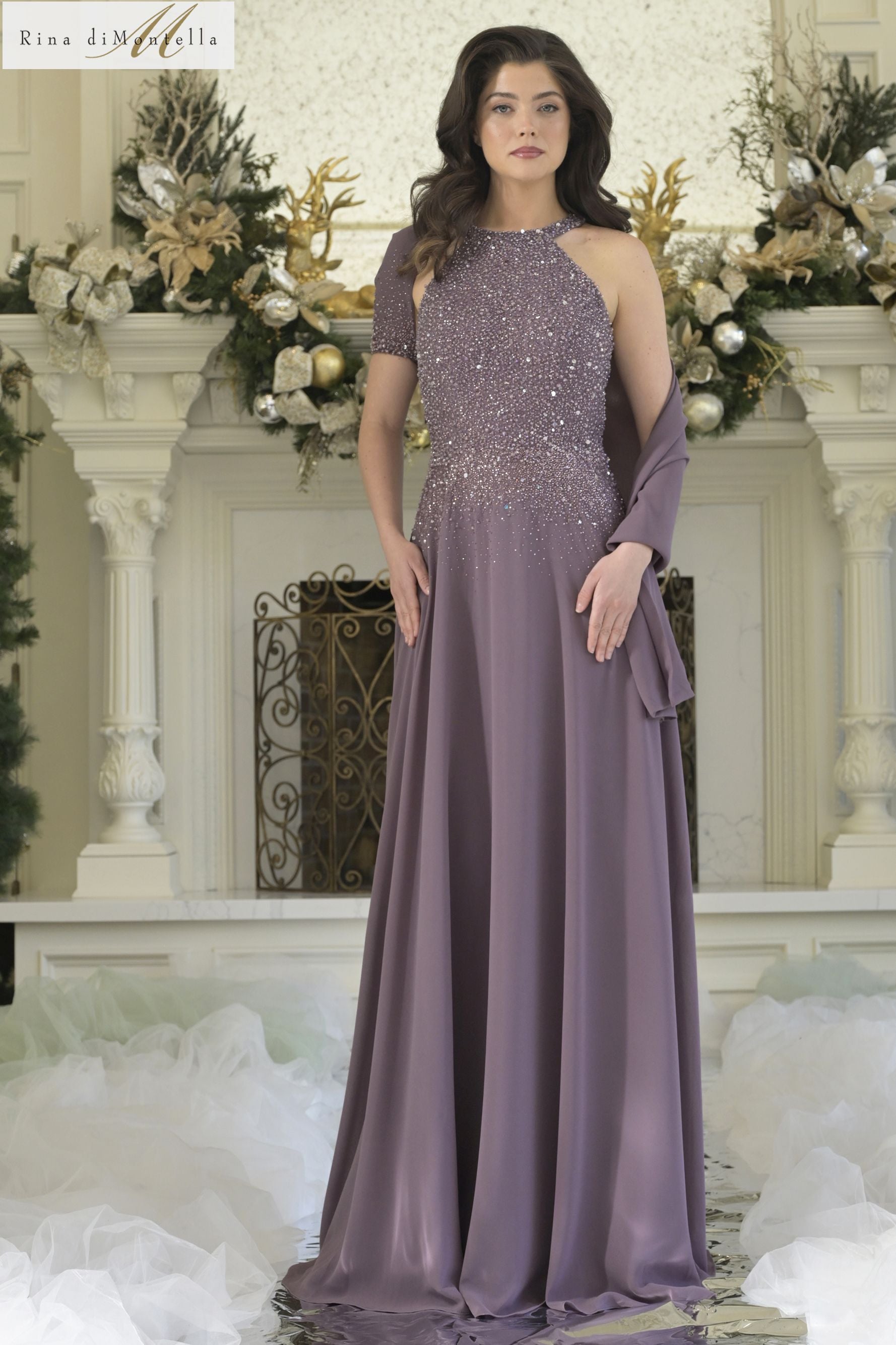 Rina Di Montella -RD3304 Beaded Halter A-line Gown