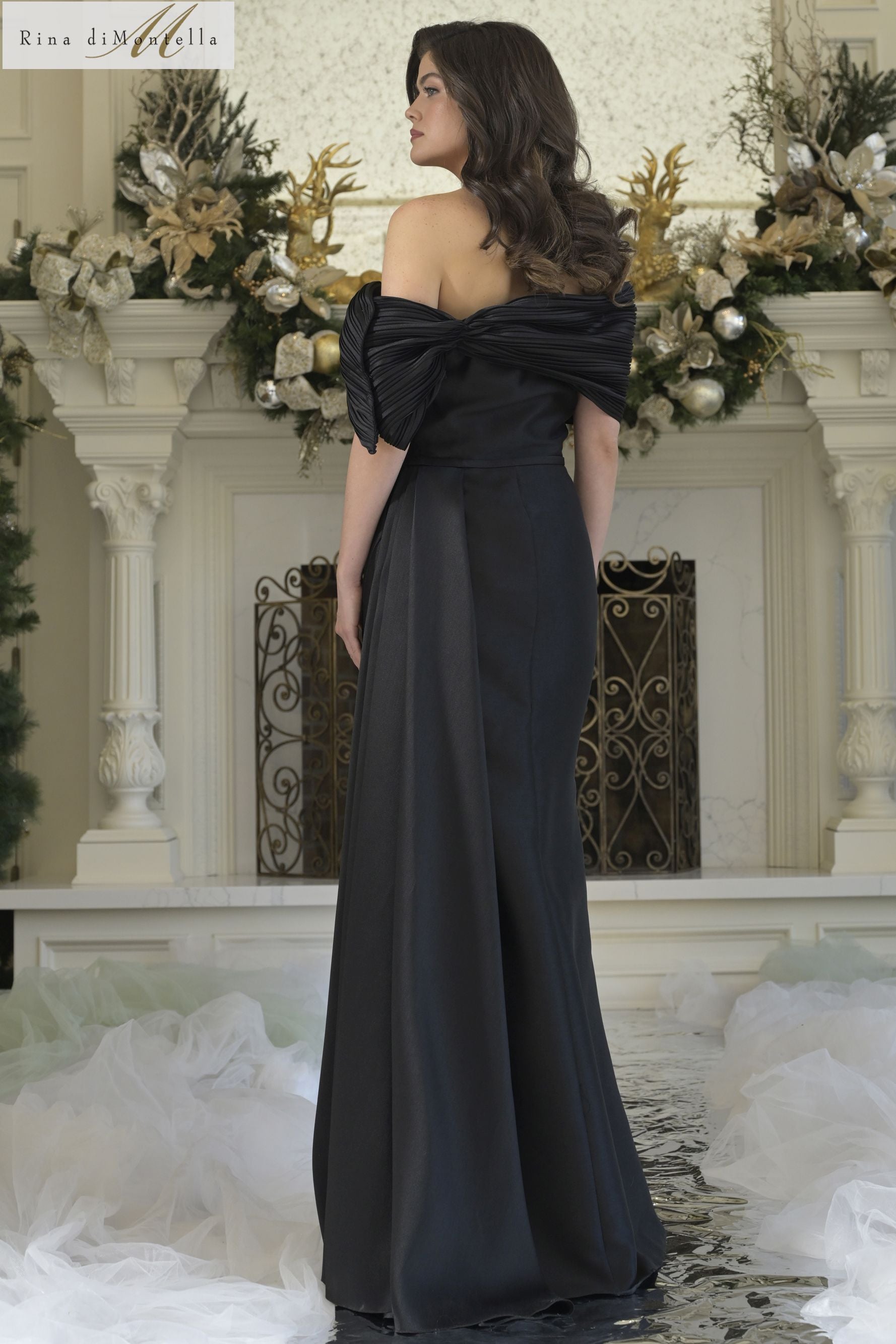 Rina Di Montella -RD3309 Off Shoulder Pleated Sheath Gown