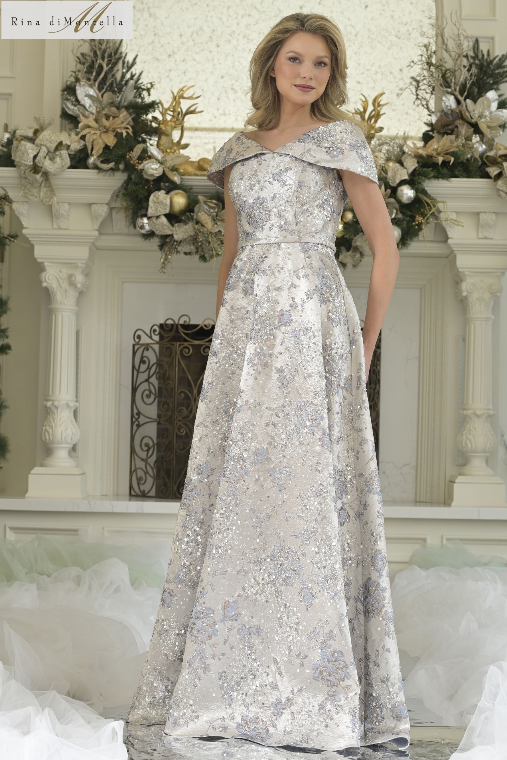 Rina Di Montella -RD3312 Off Shoulder Floral Long Gown