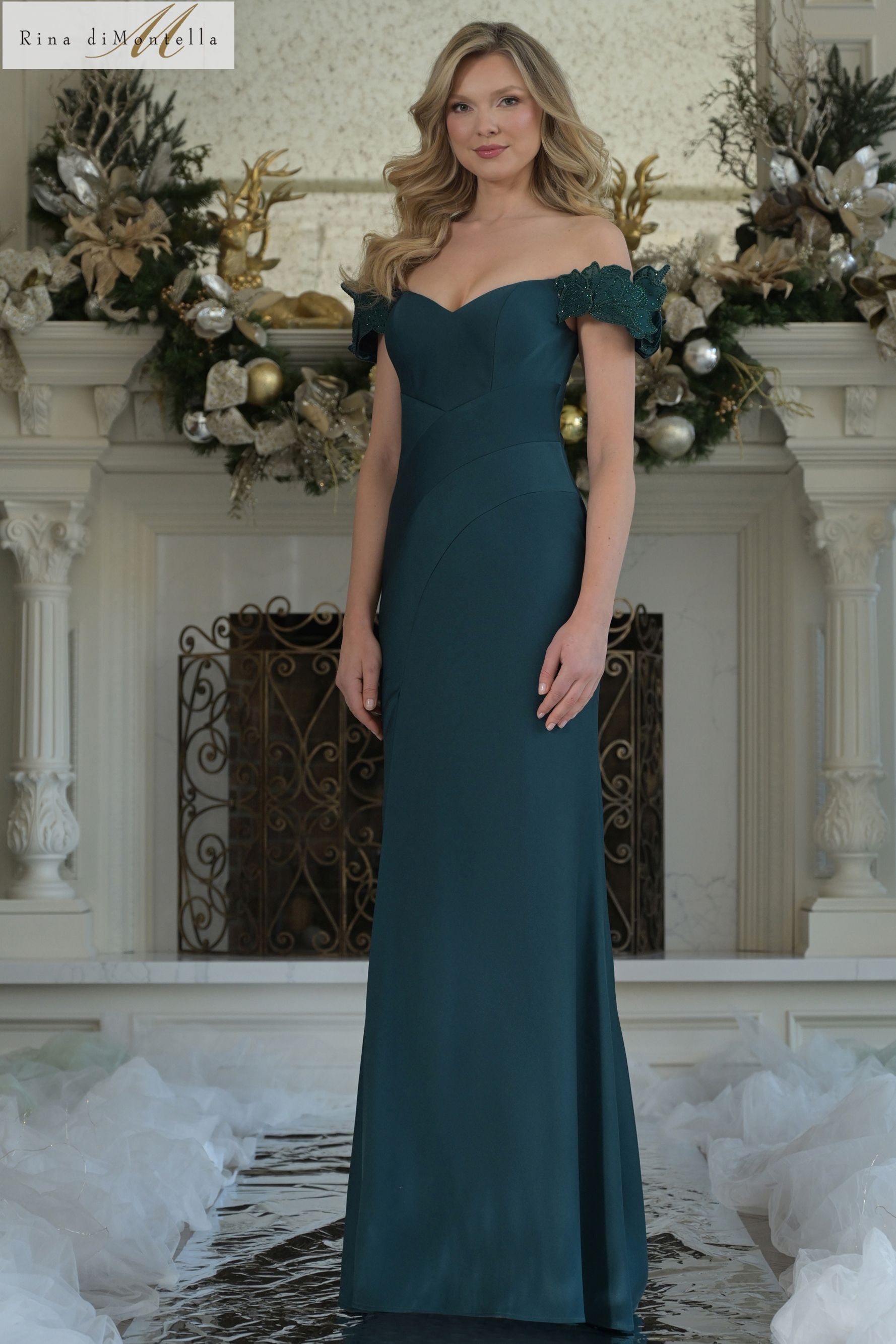 Rina Di Montella -RD3325 Floral Sleeve Sweetheart Dress