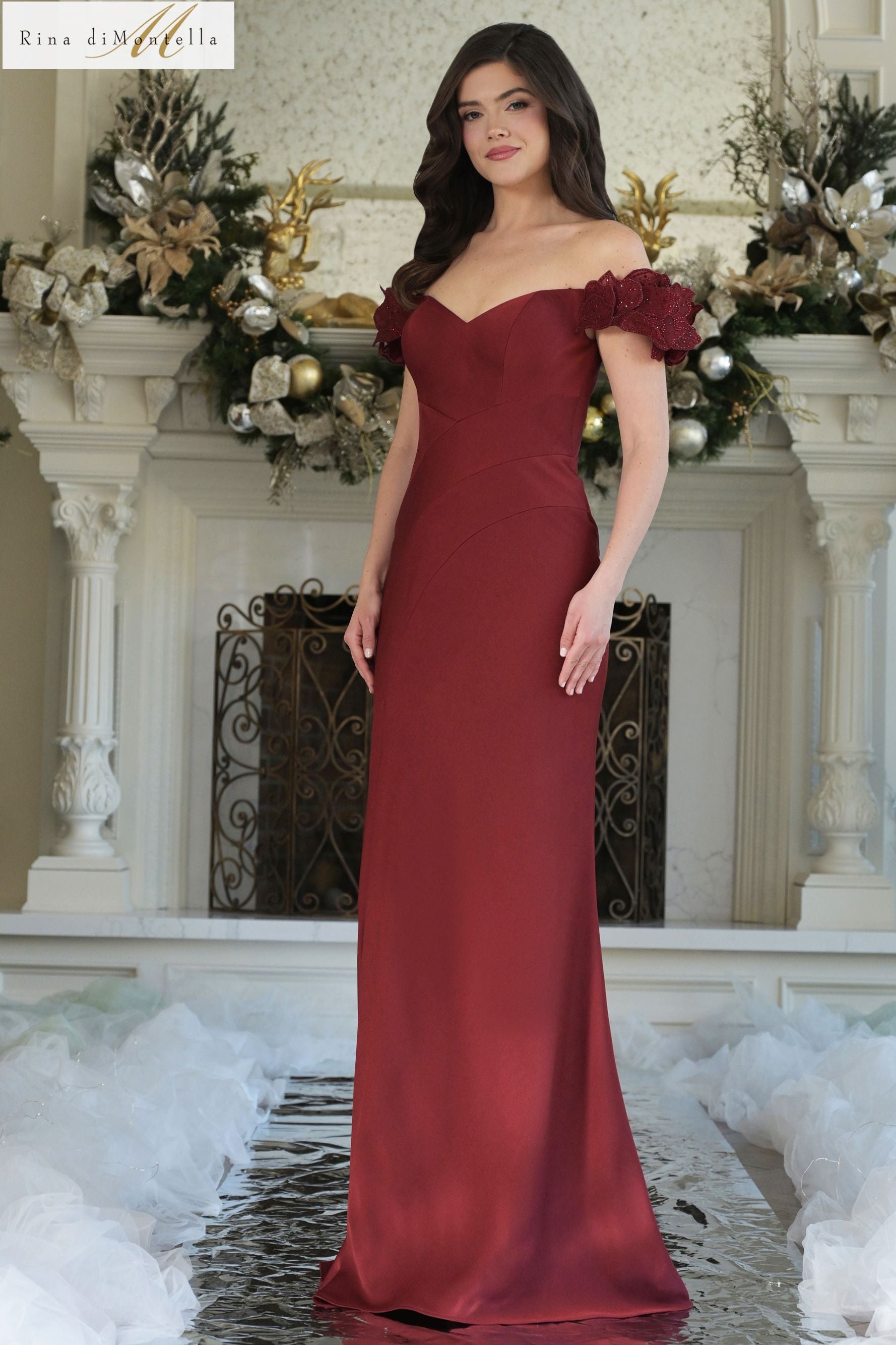 Rina Di Montella -RD3325 Floral Sleeve Sweetheart Dress