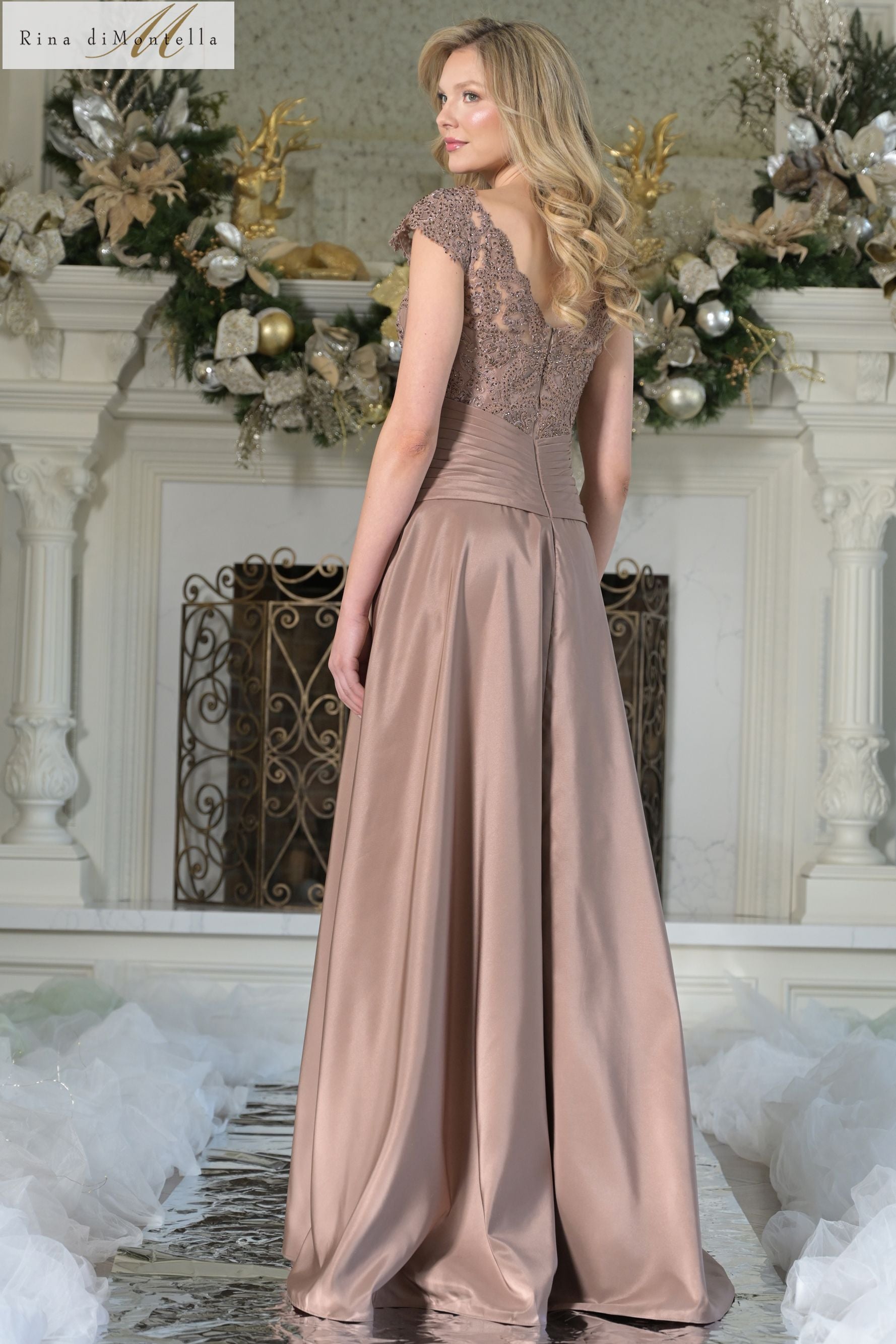 Rina Di Montella -RD3327 Beaded Lace Bodice A-Line Gown