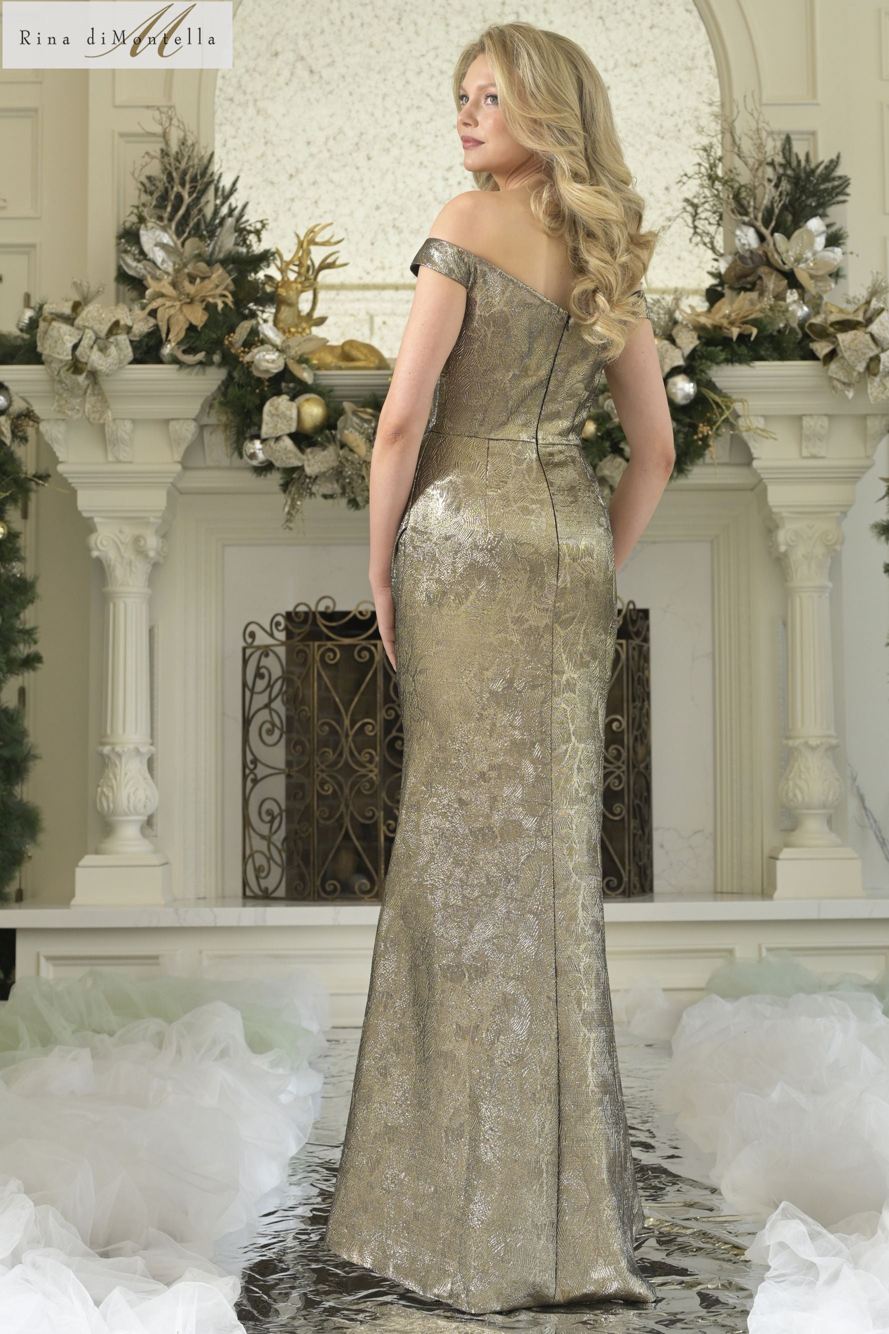 Rina Di Montella -RD3364 off shoulder V neck Long Dress