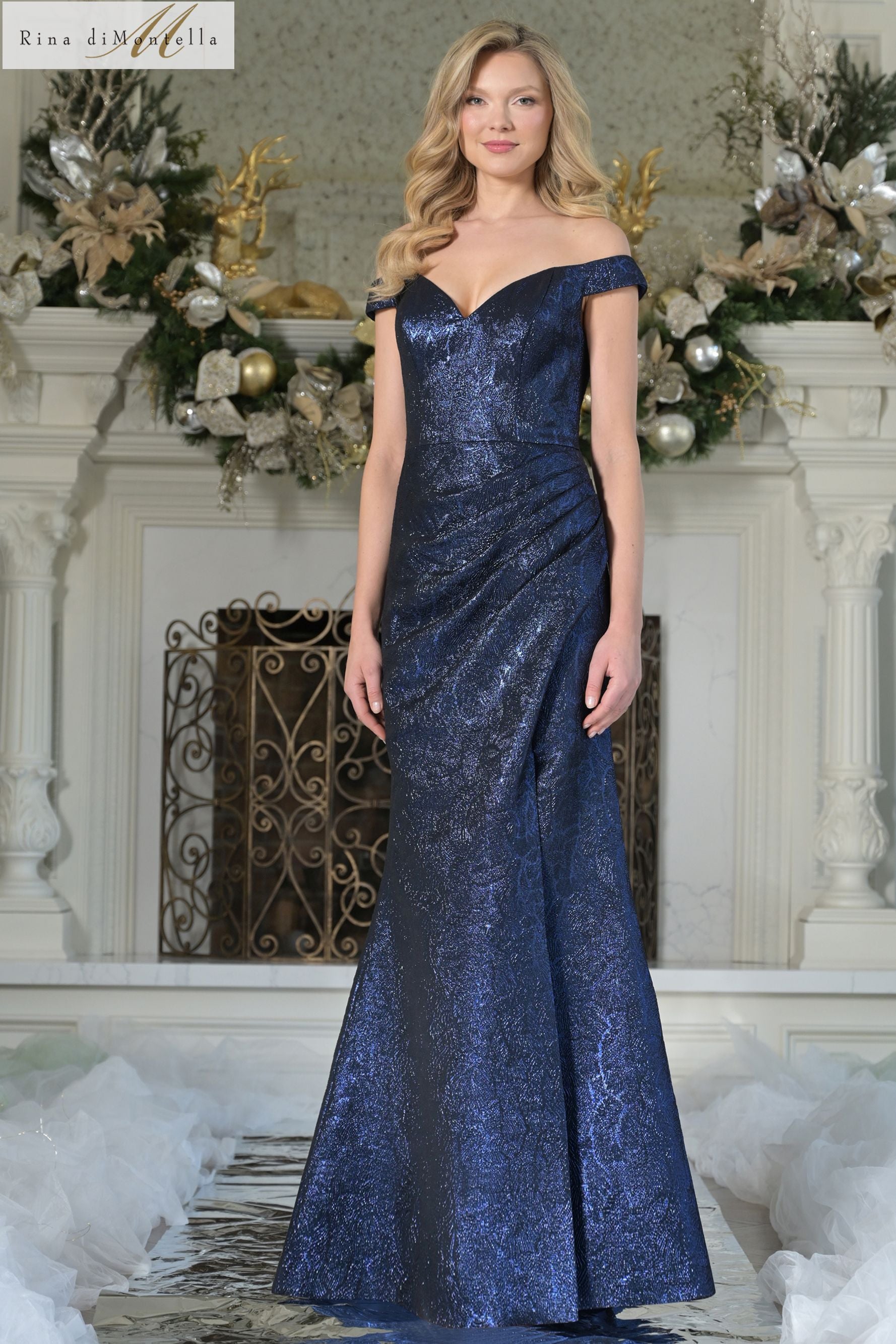 Rina Di Montella -RD3364 off shoulder V neck Long Dress
