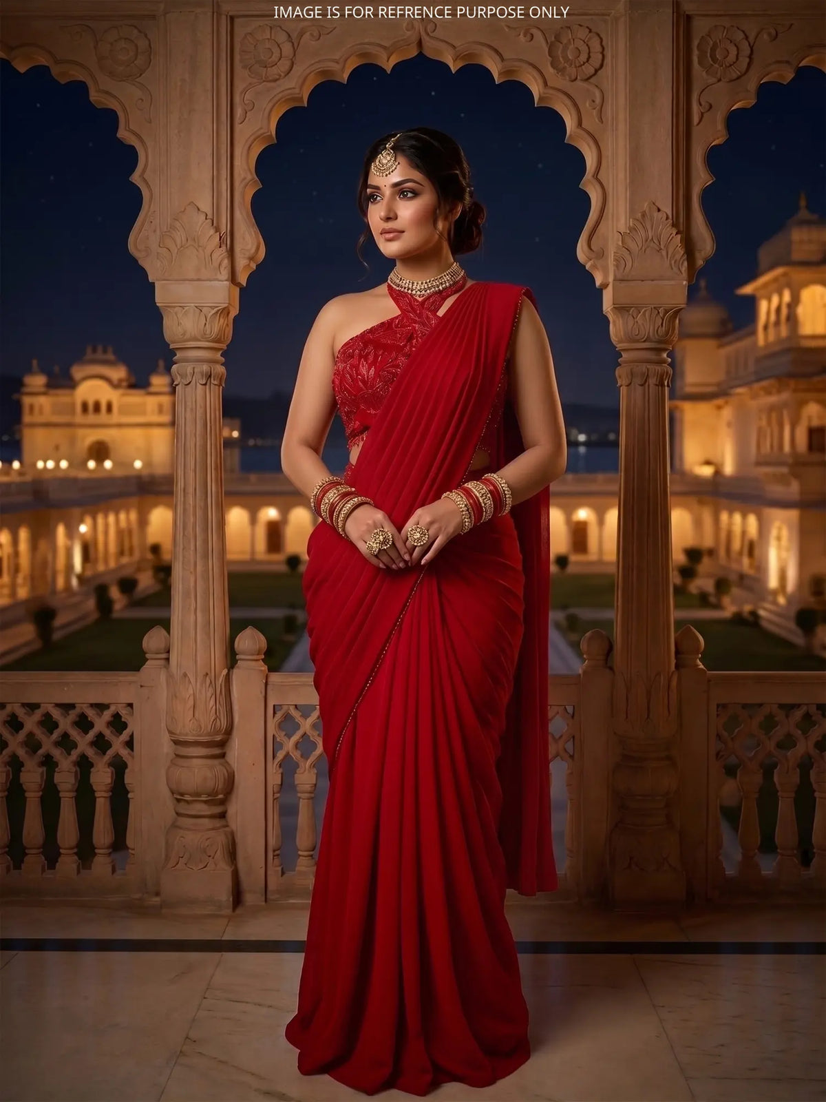 MyFashion KLS-2768 Red Party Wear Georgette Saree Cut Dana Sequins Design