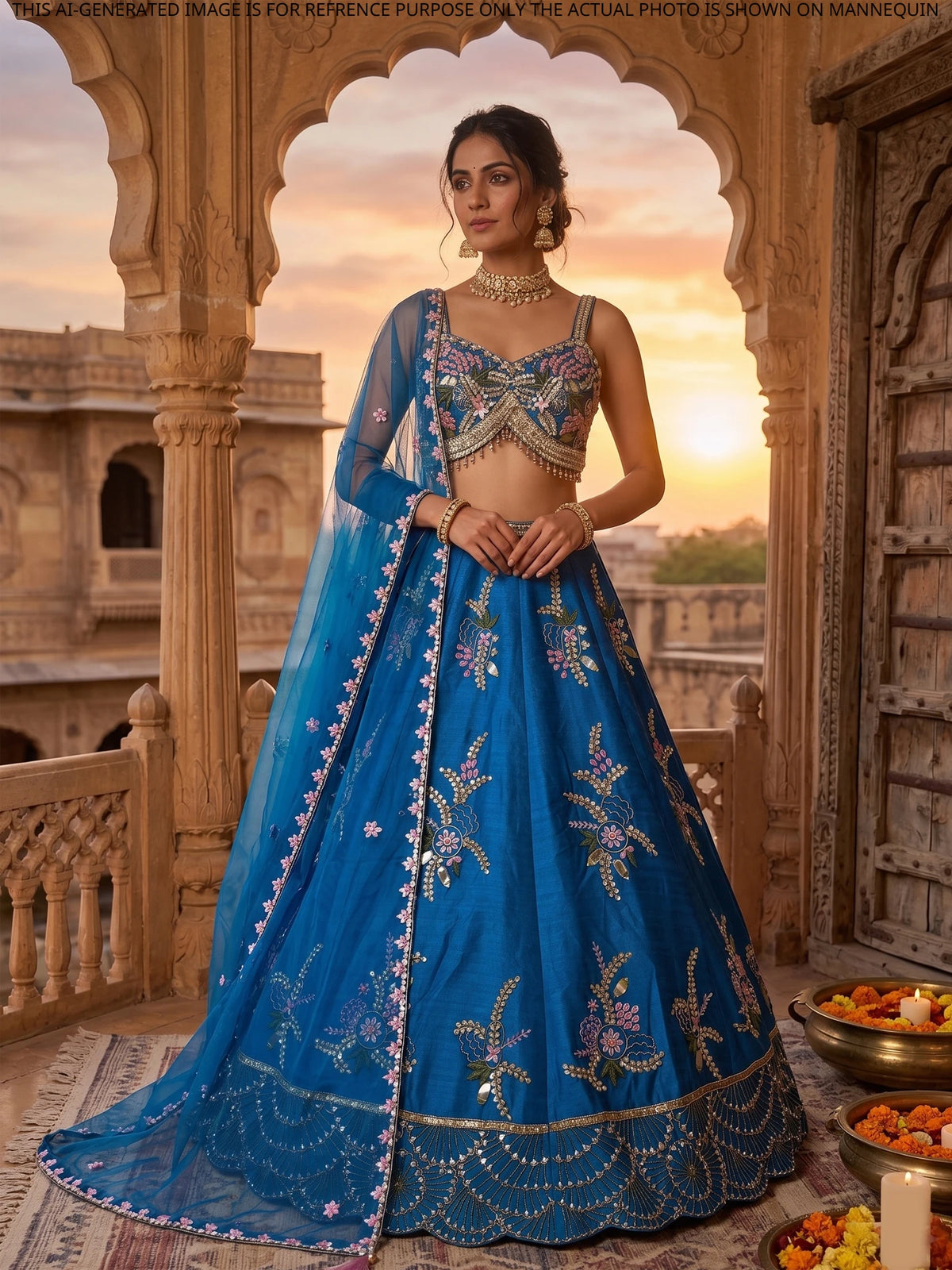 MyFashion KLS-2714 Royal Blue Raw Silk Lehenga Buy Online Wedding Wear Design