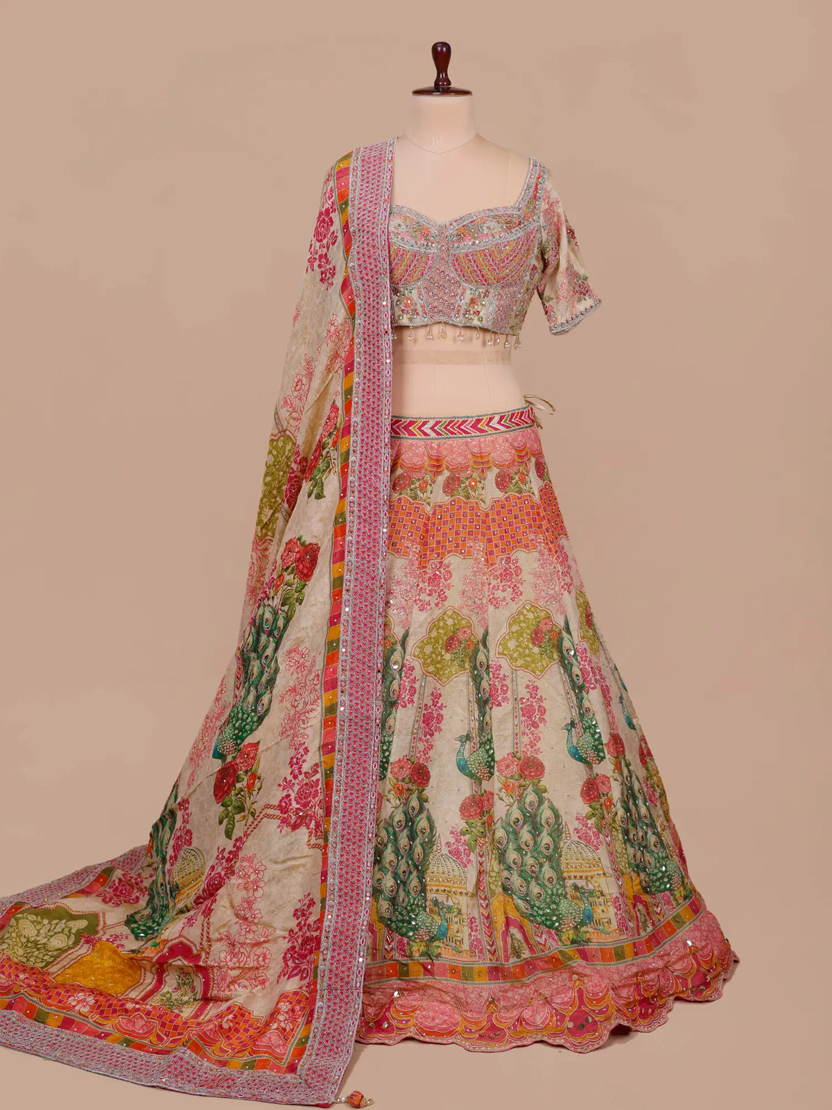 MyFashion KLS-2764 Multi Color Silk Lehenga Mirror Work Design