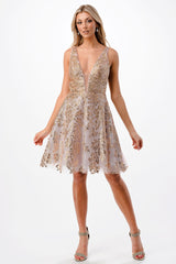 Aspeed Design -S2478  Sequin V Neck Short Dress