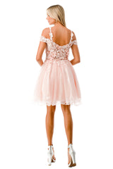 Aspeed Design -S2713 Floral Off Shoulder A Line Dress
