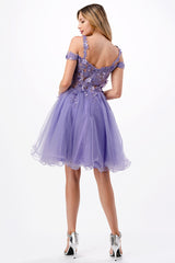Aspeed Design -S2713 Floral Off Shoulder A Line Dress