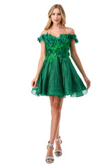 Aspeed Design -S2721 Floral Off Shoulder Short Dress