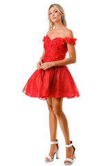 Aspeed Design -S2721 Floral Off Shoulder Short Dress