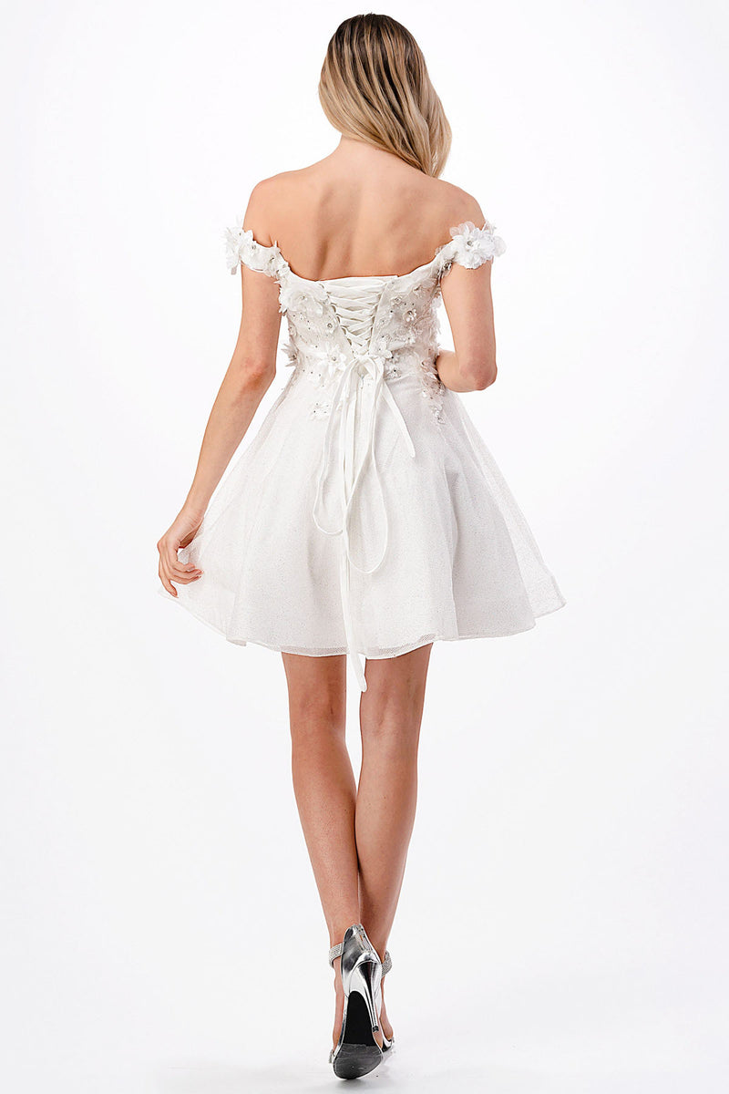 Aspeed Design -S2721 Floral Off Shoulder Short Dress