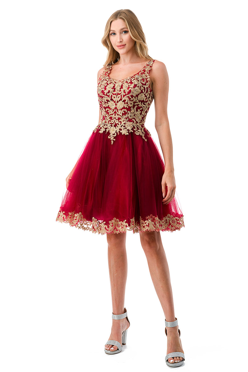 Aspeed Design -S2738J Embroidered Tulle Short Dress