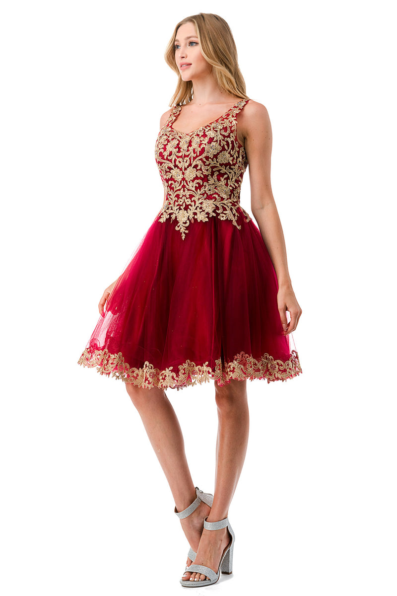 Aspeed Design -S2738J Embroidered Tulle Short Dress