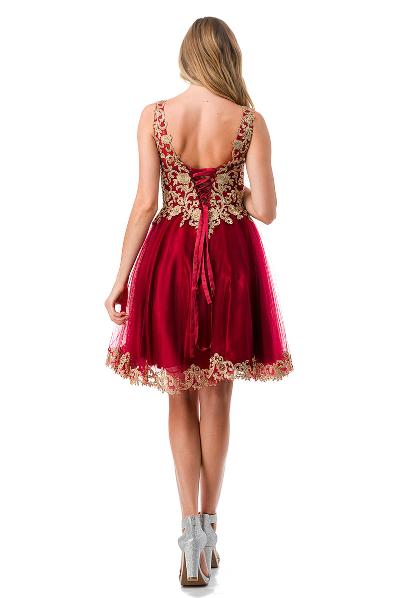 Aspeed Design -S2738J Embroidered Tulle Short Dress