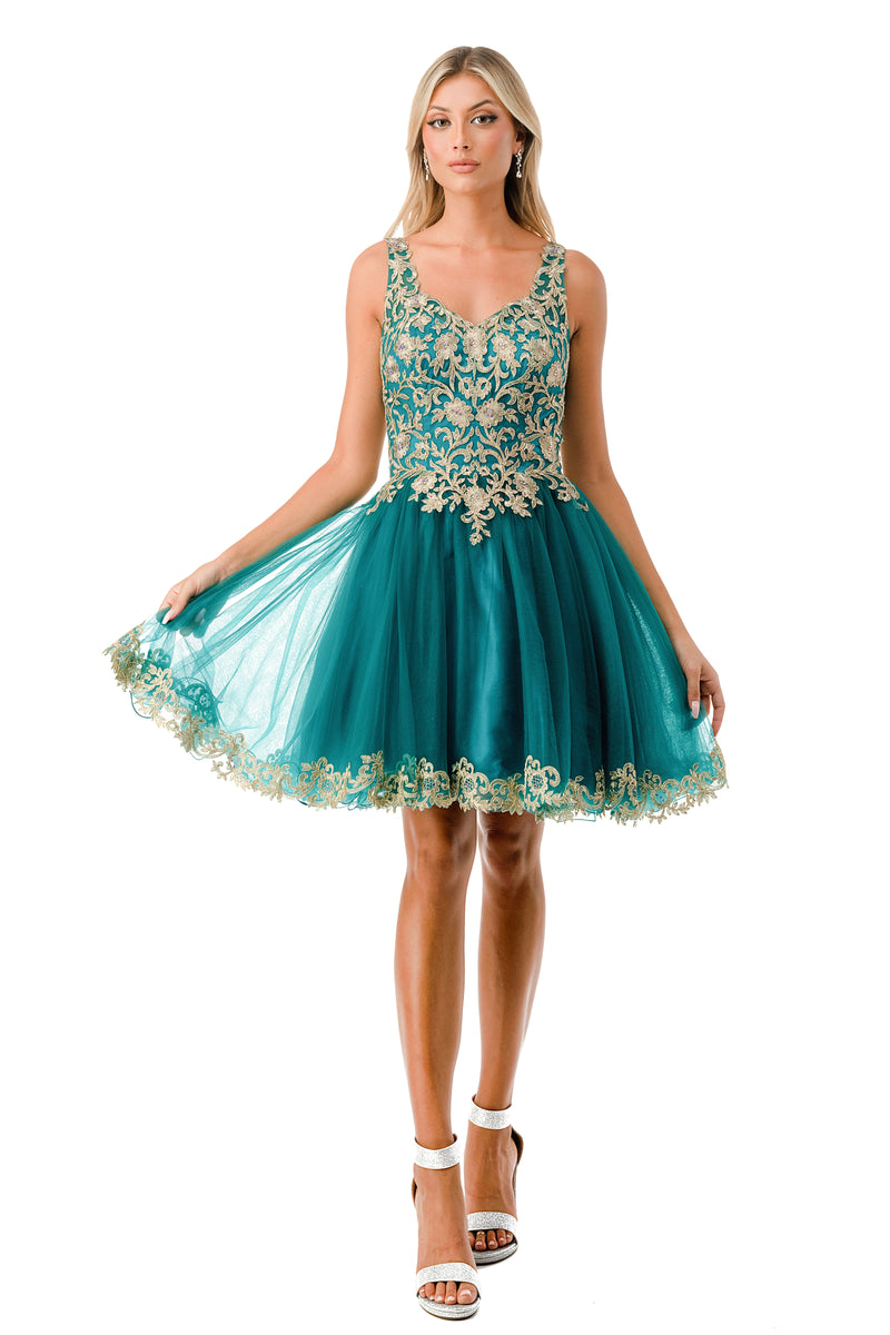 Aspeed Design -S2738J Embroidered Tulle Short Dress