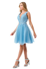 Aspeed Design -S2739J Applique V Neck Short Dress