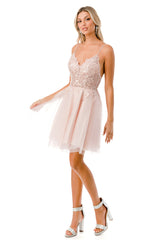 Aspeed Design -S2742M Floral Tulle Short Dress