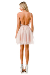 Aspeed Design -S2742M Floral Tulle Short Dress