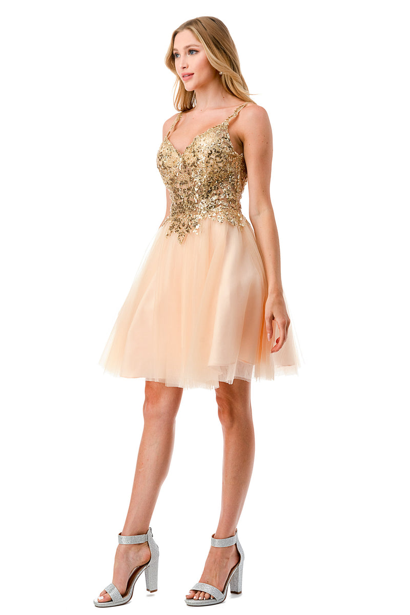 Aspeed Design -S2757J V Neck Short A Line Dress
