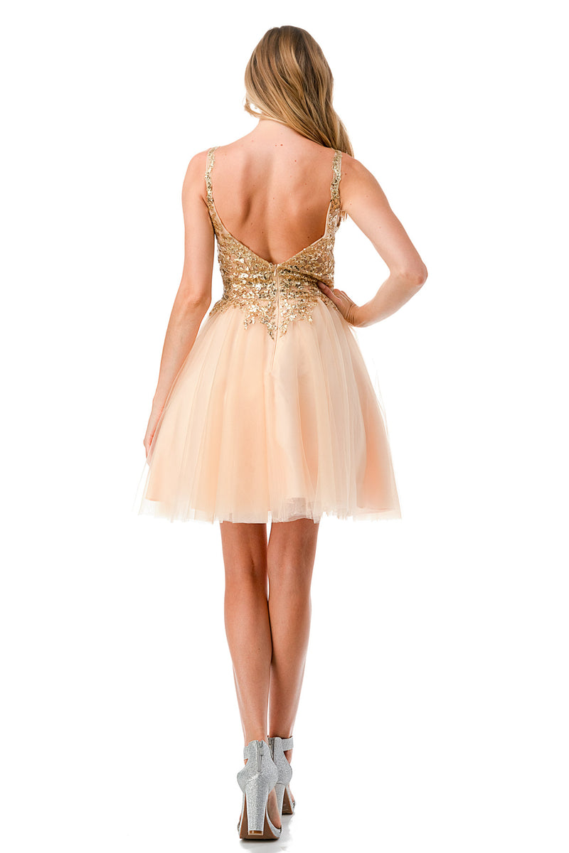 Aspeed Design -S2757J V Neck Short A Line Dress
