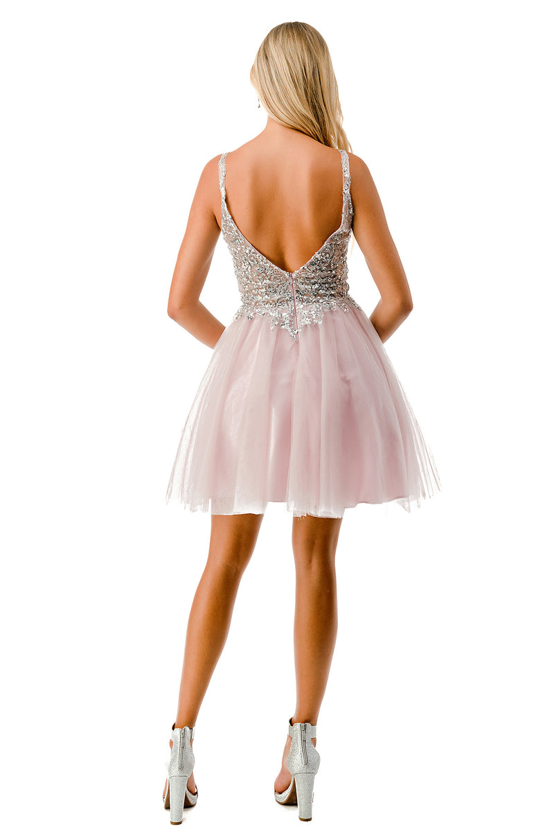 Aspeed Design -S2757J V Neck Short A Line Dress