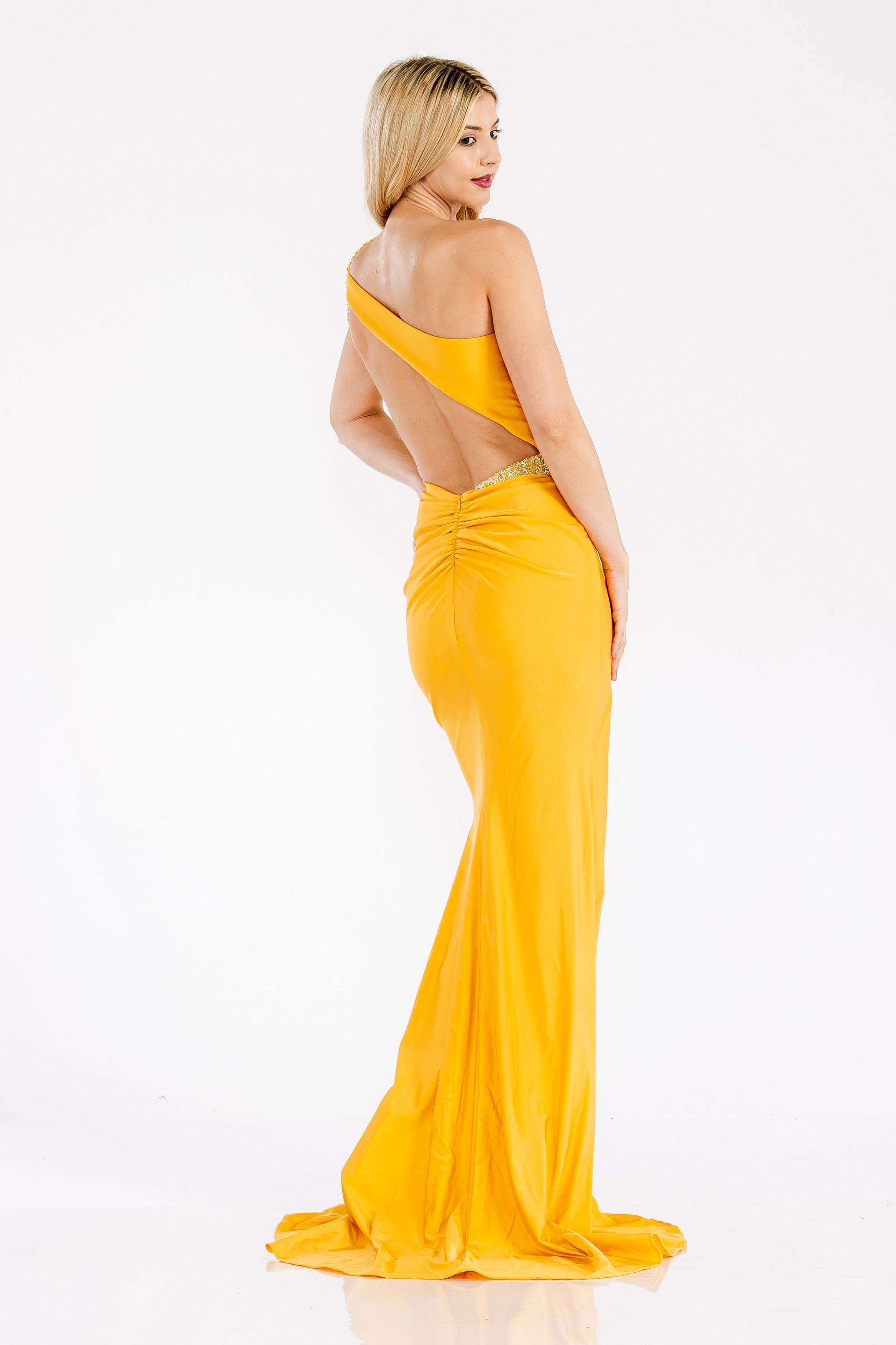 Prima Dress -SA502388 Crystal Embellished One Shoulder Prom Sheath Dress