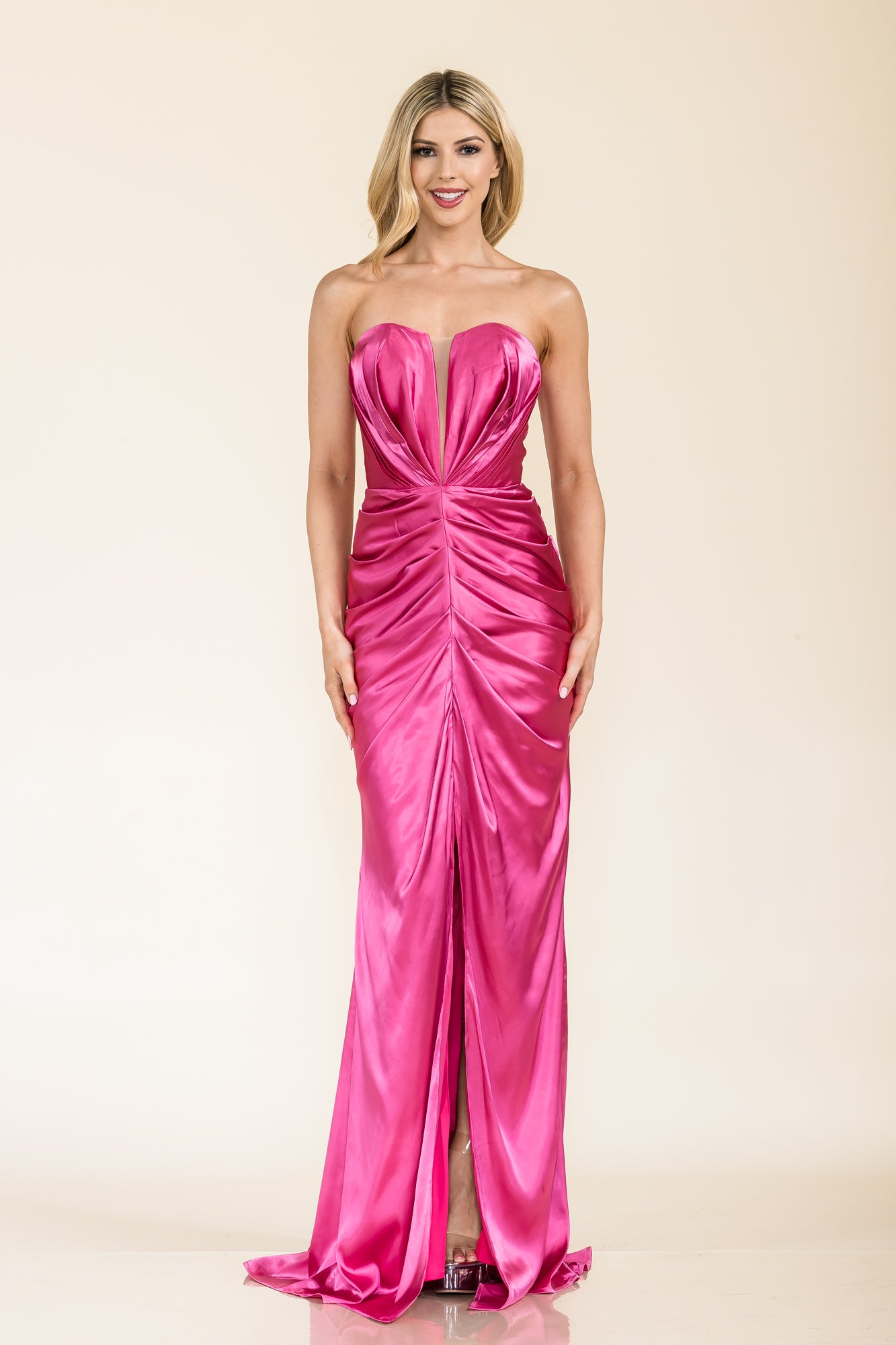 Prima Dress -SA502422 Fitted Ruched Satin Prom Dress