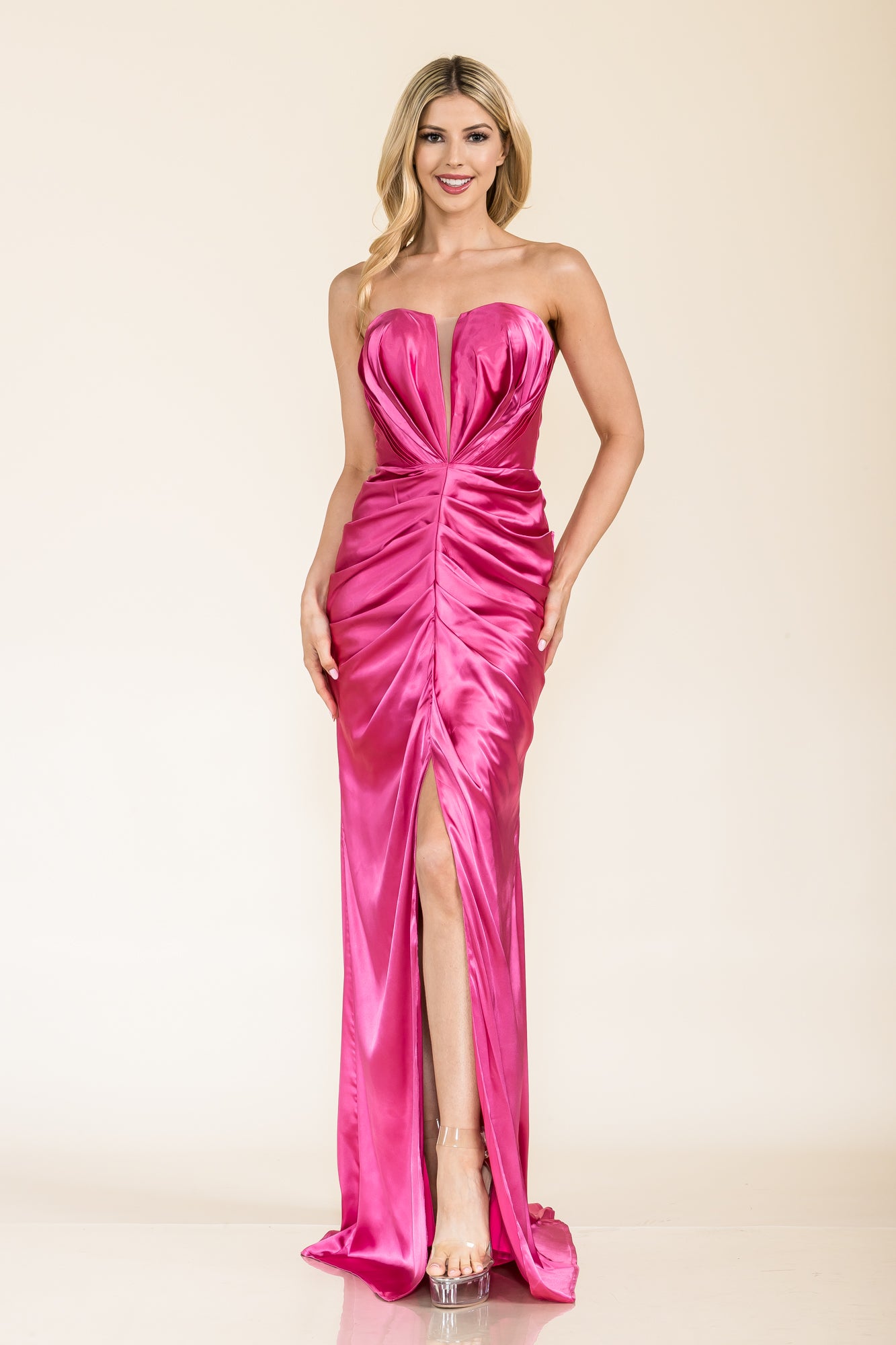 Prima Dress -SA502422 Fitted Ruched Satin Prom Dress