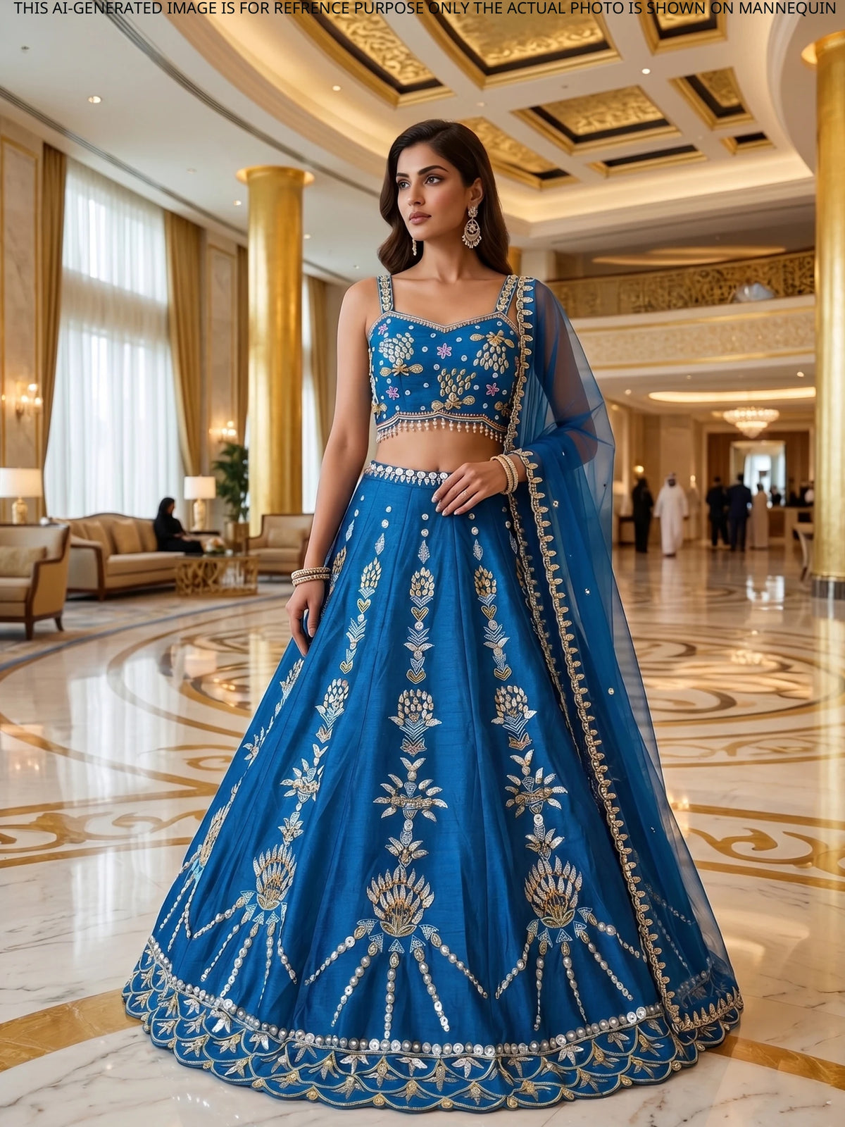 MyFashion KLS-2715 Blue Raw Silk Pearl Sequins Work Latest Lehenga