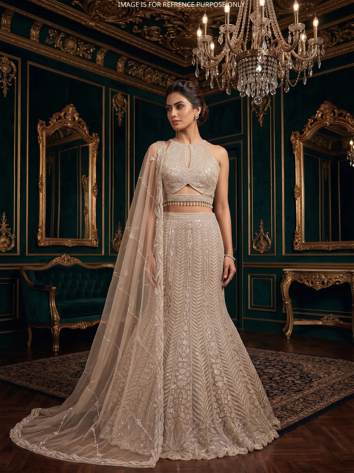 MyFashion KLS-2752 Champagne Net Fishcut Lehenga Online With Sequins Work