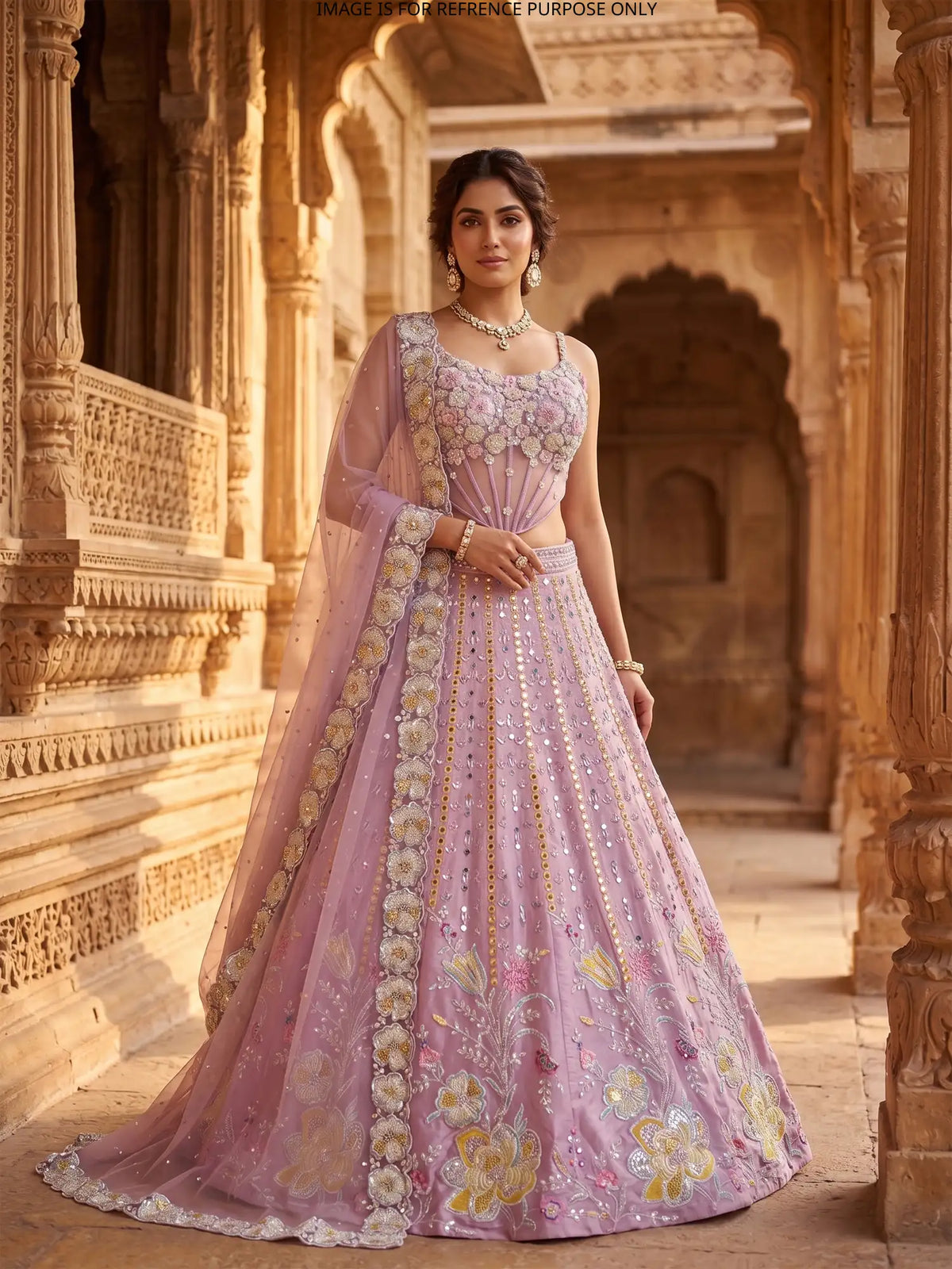 MyFashion KLS-2765 Stylish Lilac Party Wear Silk Lehenga Mirror Diamond Design