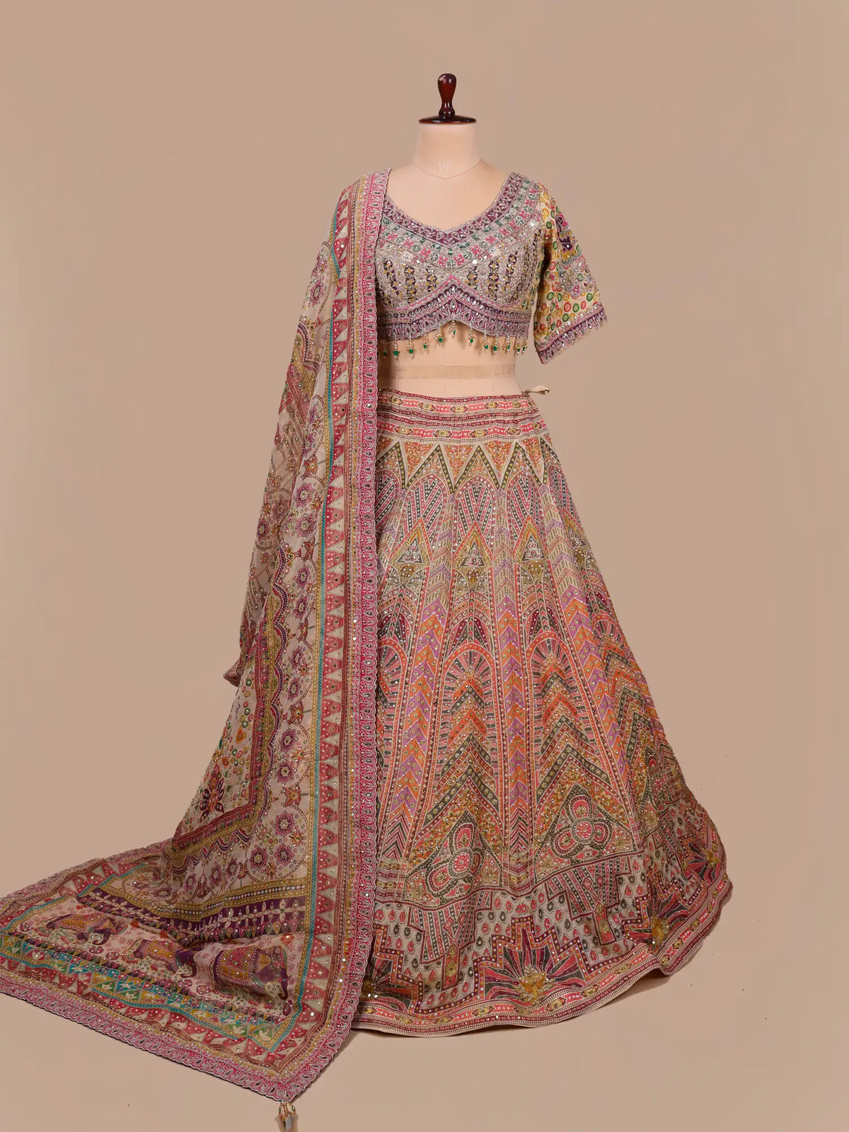 MyFashion KLS-2772 Multi Color Silk Lehenga With Mirror Work