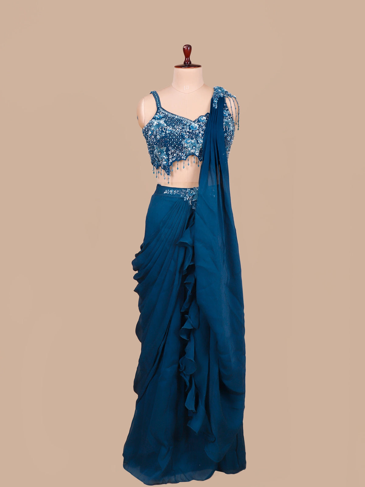 MyFashion KLS-2699 Teal Blue Party Wear Fendi Saree with Sequins Stone Work
