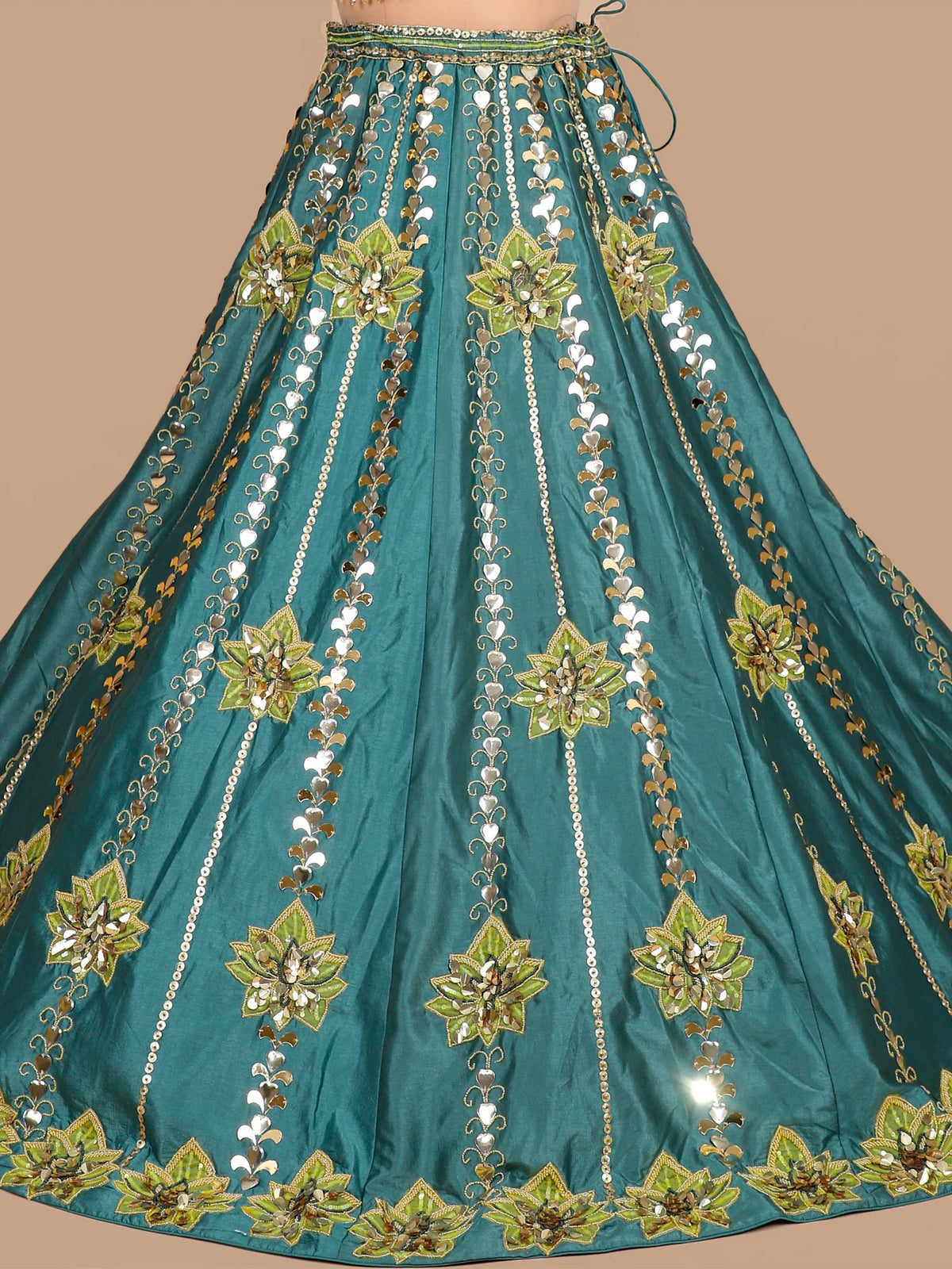 MyFashion KLS-2689 Teal Raw Silk Aplique Work lehenga