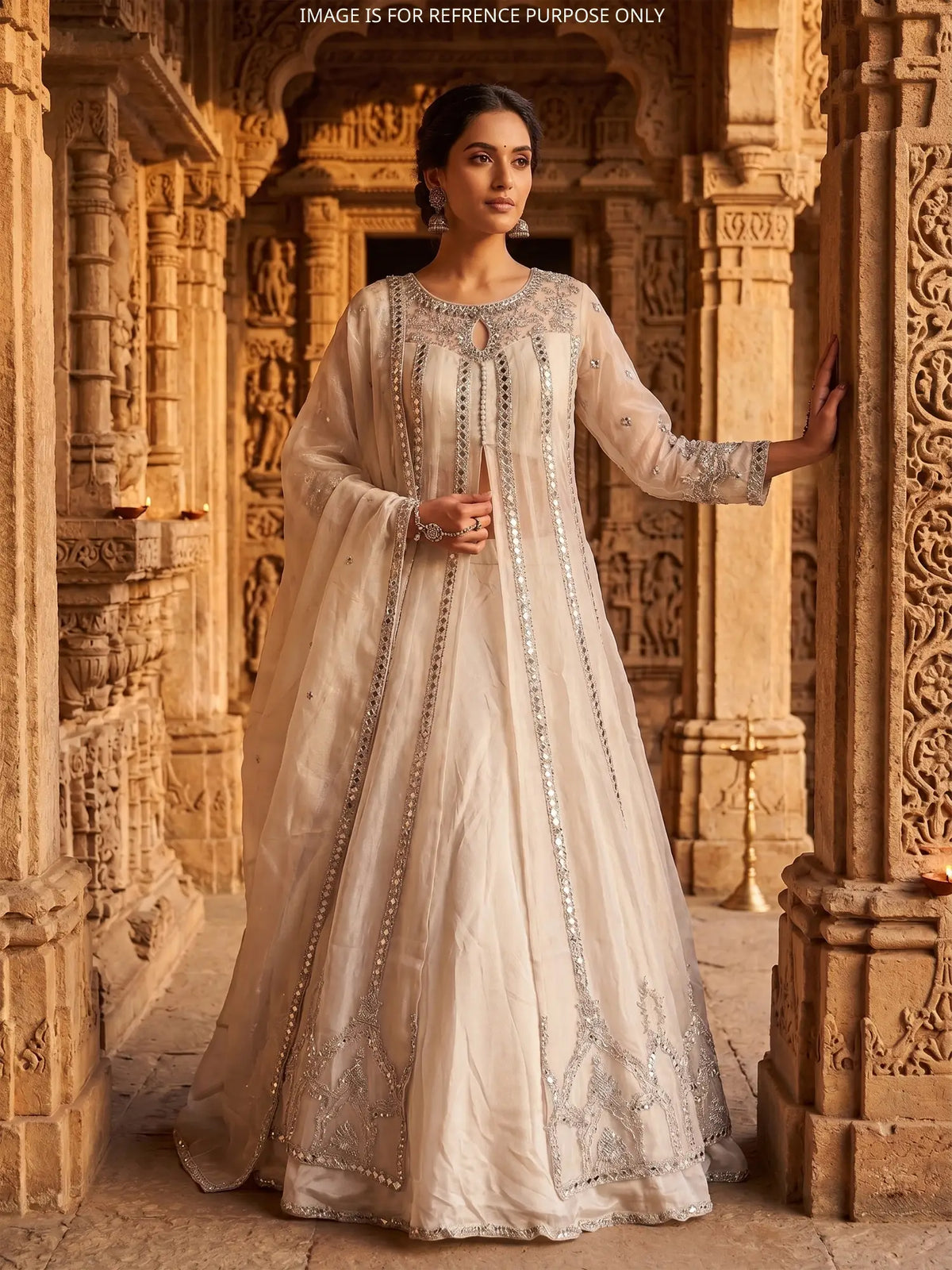 MyFashion -KLS-2825 Trending Off White Shimmer Indo Western Lehenga With Resham Work
