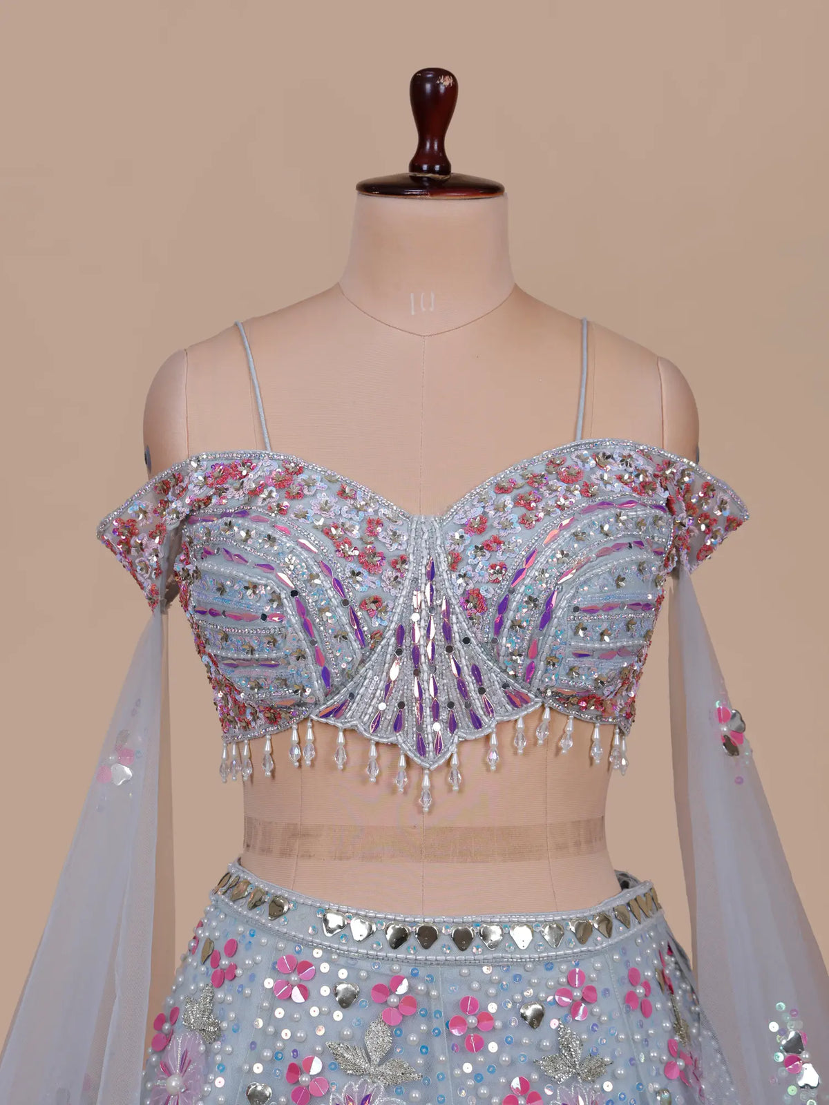 MyFashion KLS-2754 Sky Blue Net PDP Lehenga Pearl Mirror Design