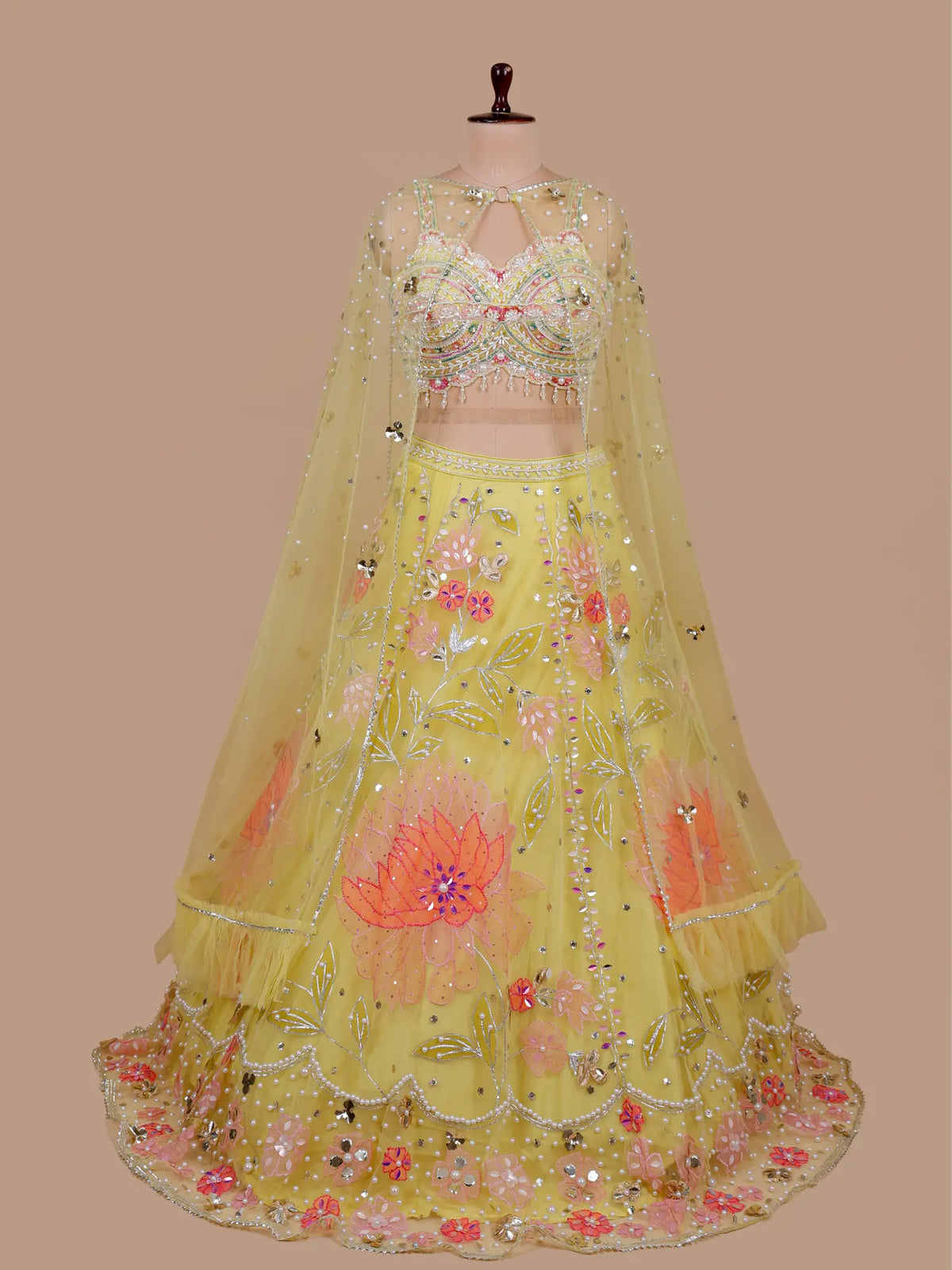MyFashion KLS-2796 Wedding Wear Yellow Net Lehenga With Cut Dana Work