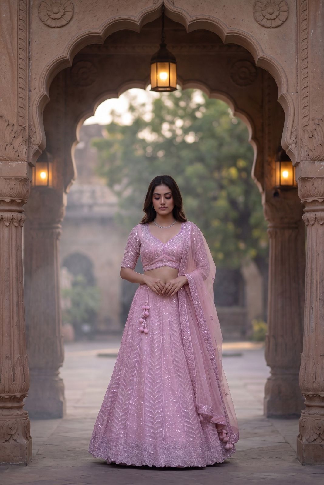 MyFashion -REET Blush Embellished Semi Stitched Lehenga Choli