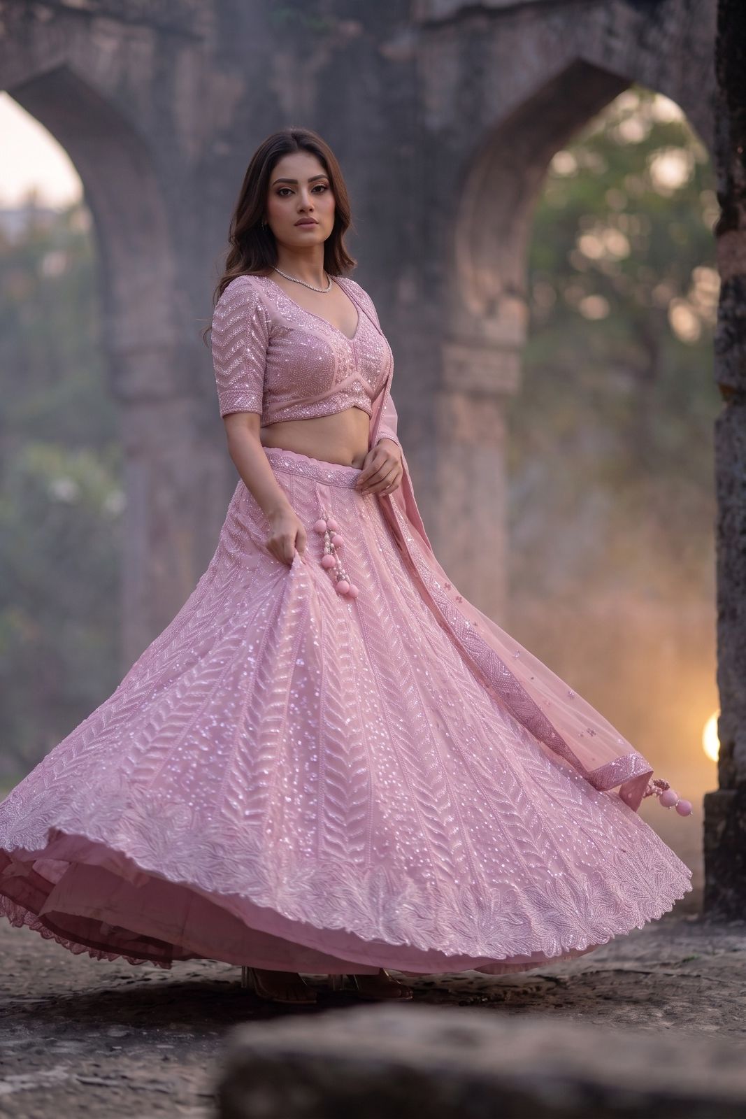 MyFashion -REET Blush Embellished Semi Stitched Lehenga Choli