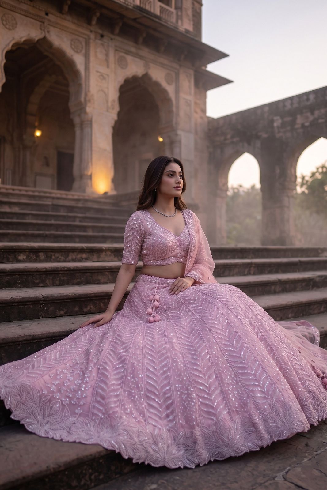 MyFashion -REET Blush Embellished Semi Stitched Lehenga Choli