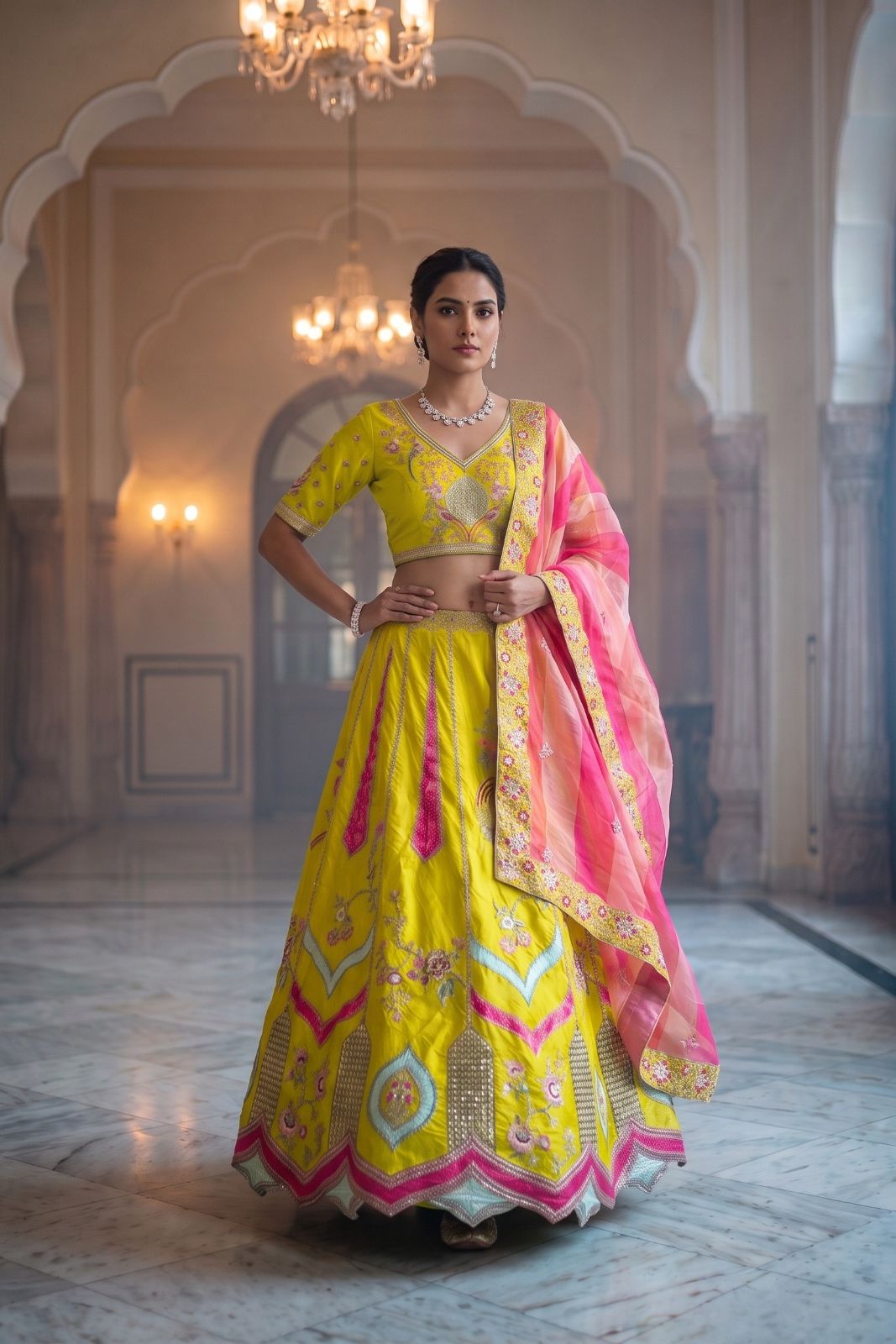 MyFashion -REET Varnika Woman's Lemon Yellow Silk Zari Embroidered Sequins Lehenga