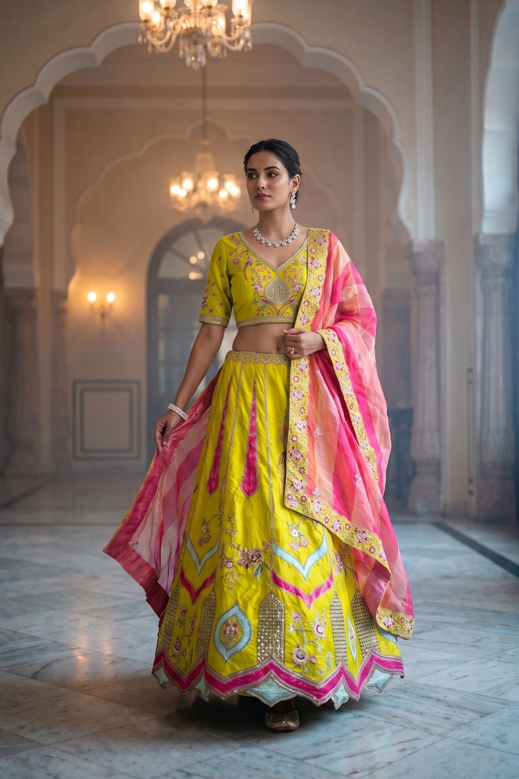 MyFashion -REET Varnika Woman's Lemon Yellow Silk Zari Embroidered Sequins Lehenga