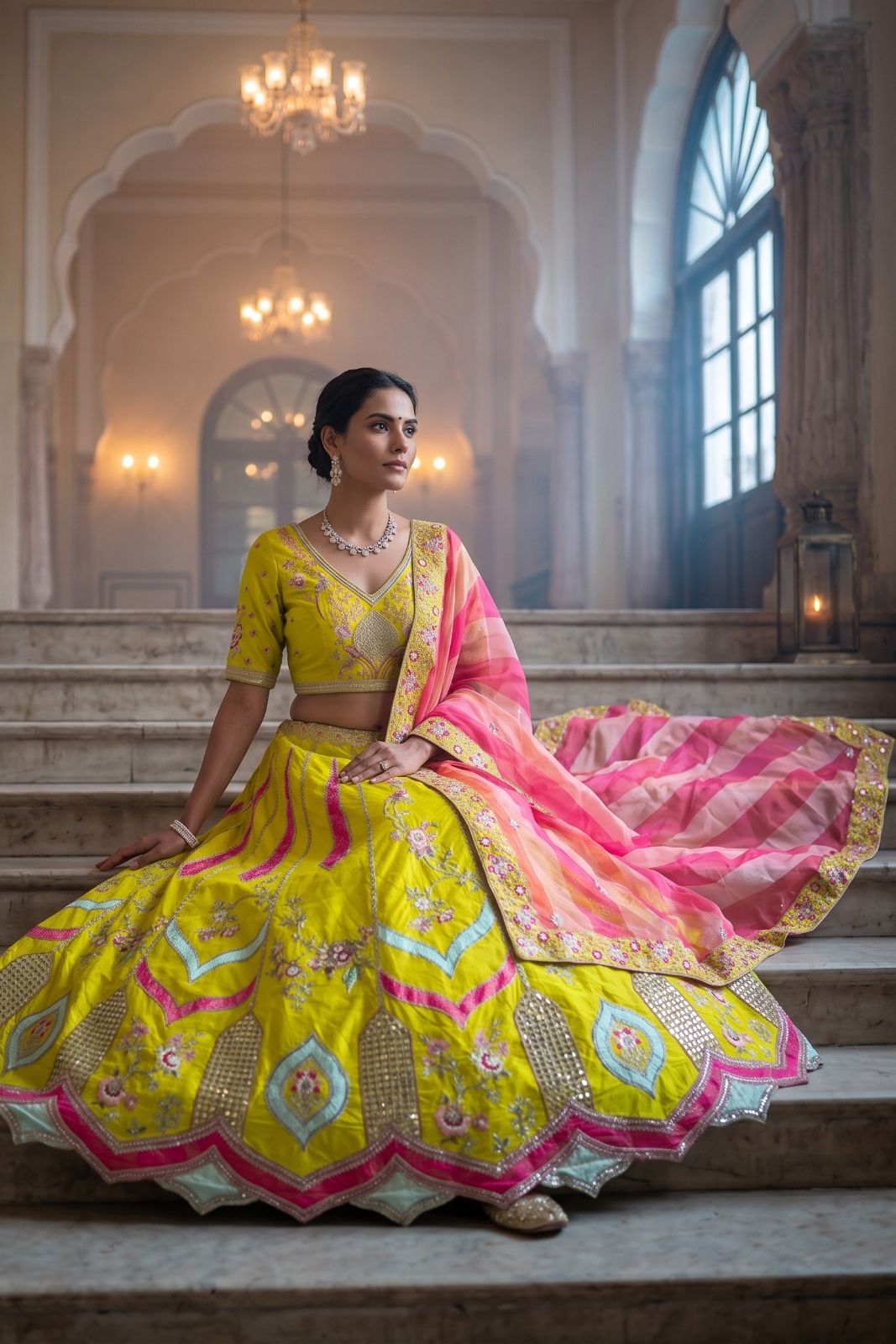 MyFashion -REET Varnika Woman's Lemon Yellow Silk Zari Embroidered Sequins Lehenga